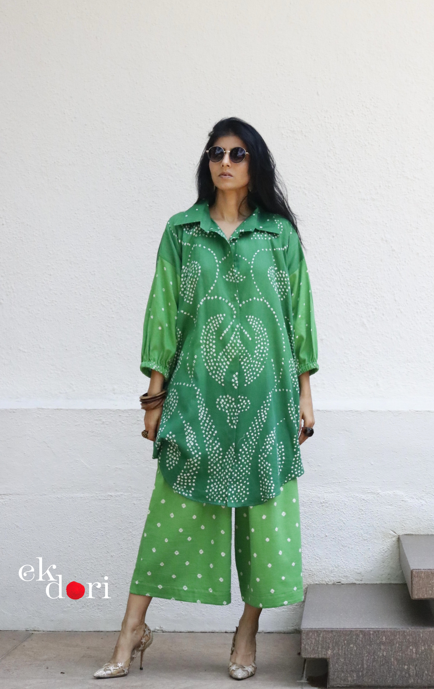 Bandhani 'Green Grass' Cotton Co-ord Set In Green Ombre: Buy Kurta Palazzo Cotton Co-ord Set