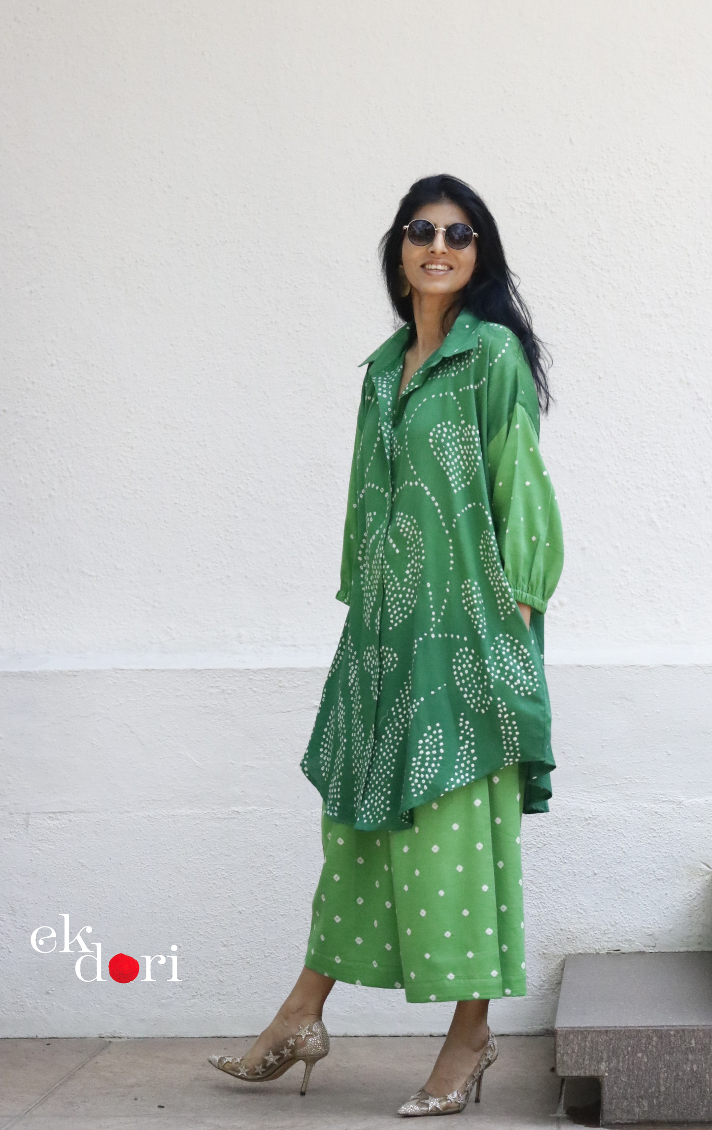 Bandhani 'Green Grass' Cotton Co-ord Set In Green Ombre: Buy Kurta Palazzo Cotton Co-ord Set
