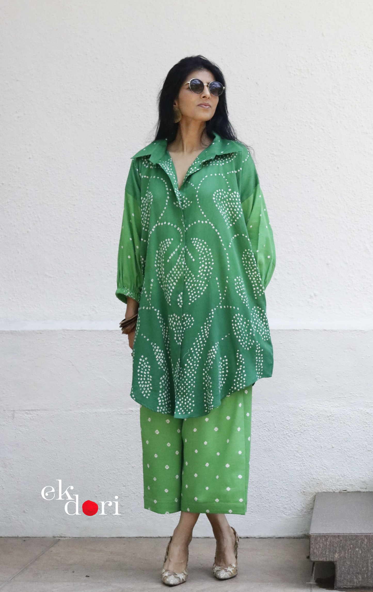 Bandhani 'Green Grass' Cotton Co-ord Set In Green Ombre: Buy Kurta Palazzo Cotton Co-ord Set