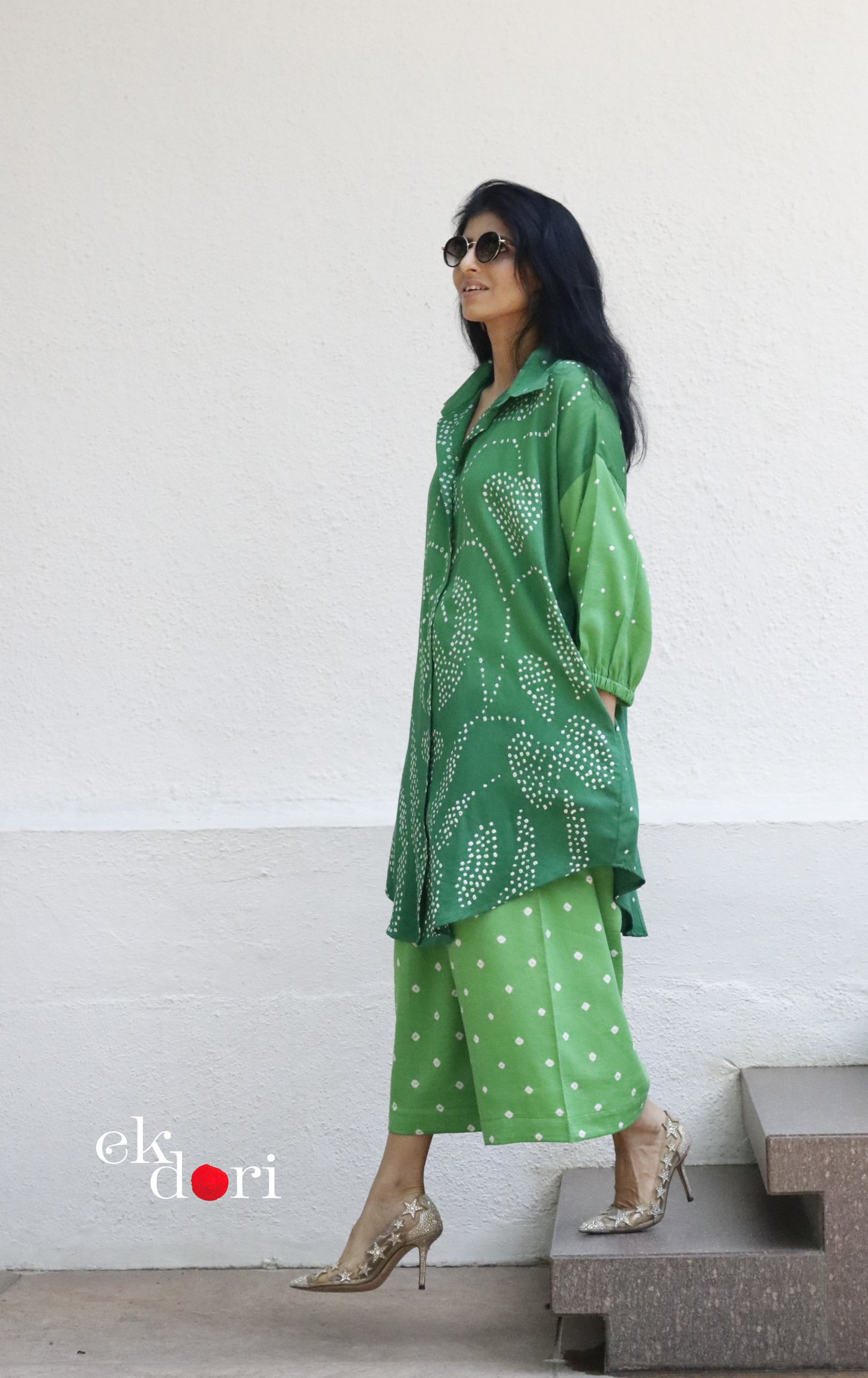 Bandhani 'Green Grass' Cotton Co-ord Set In Green Ombre: Buy Kurta Palazzo Cotton Co-ord Set