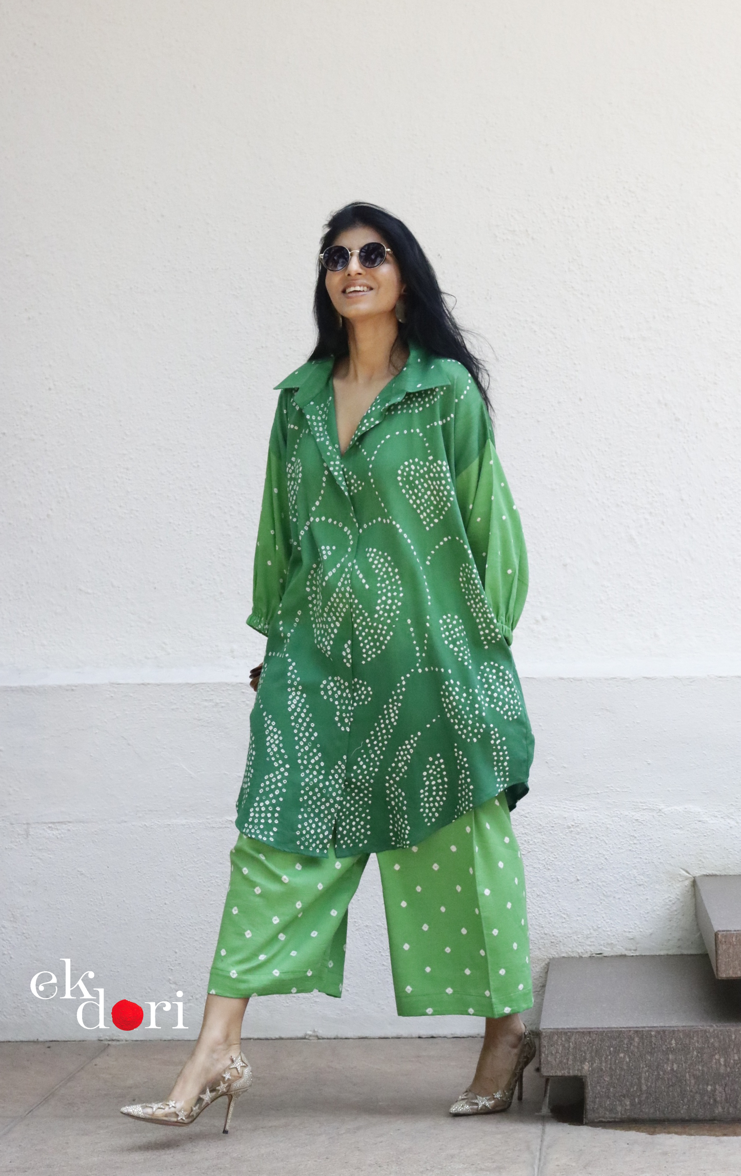 Bandhani 'Green Grass' Cotton Co-ord Set In Green Ombre: Buy Kurta Palazzo Cotton Co-ord Set