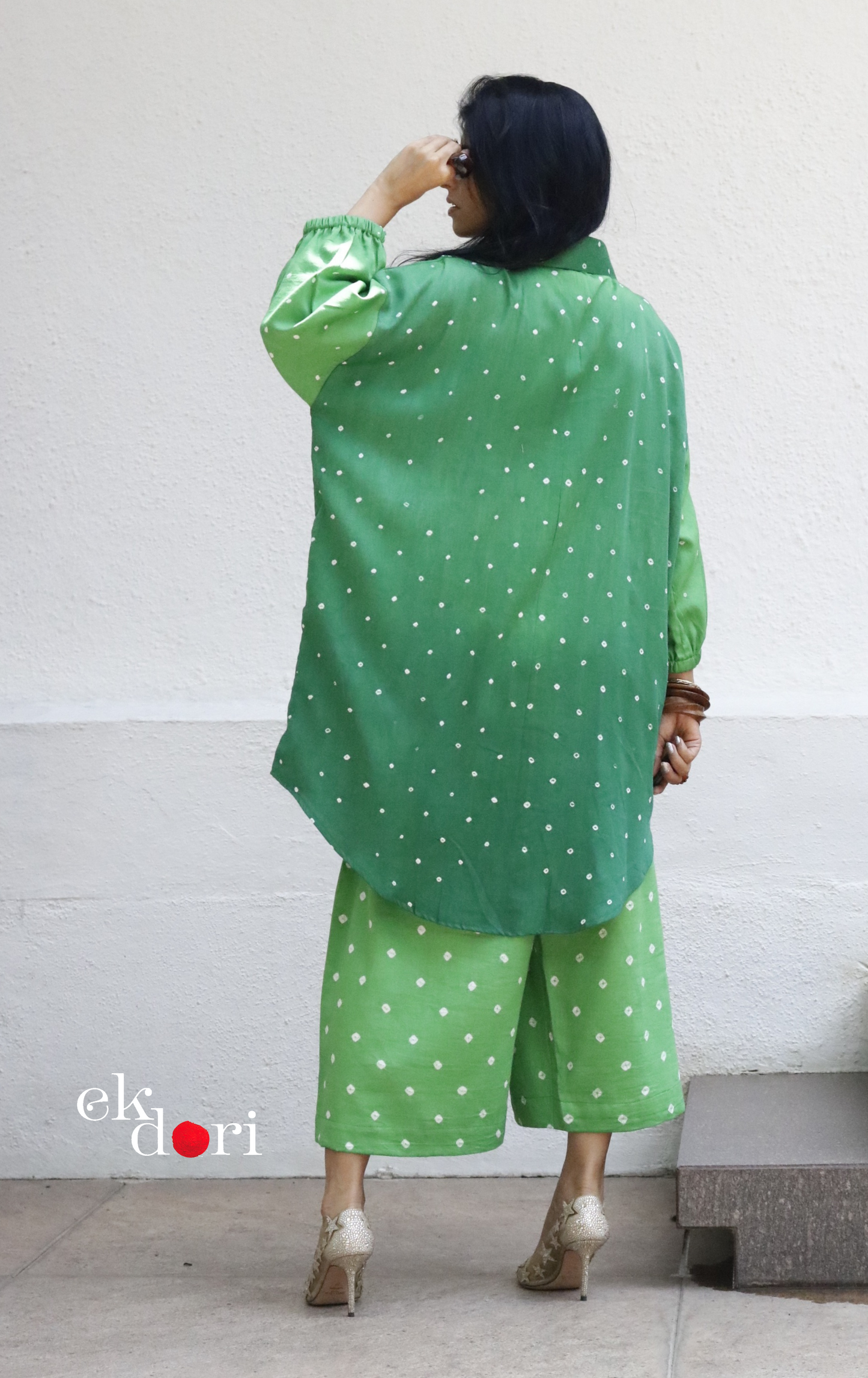 Bandhani 'Green Grass' Cotton Co-ord Set In Green Ombre: Buy Kurta Palazzo Cotton Co-ord Set