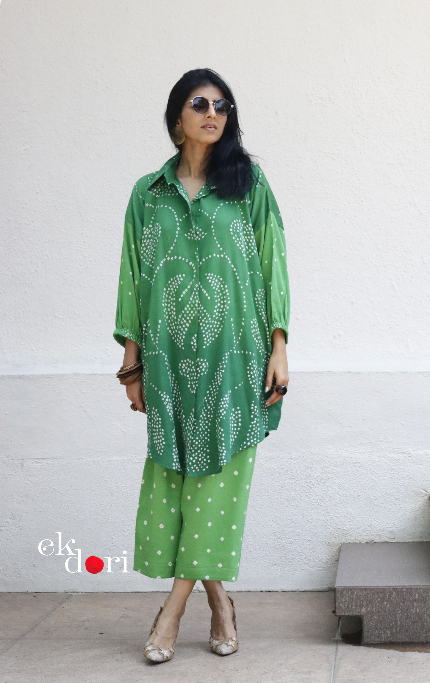 Bandhani 'Green Grass' Cotton Co-ord Set In Green Ombre: Buy Kurta Palazzo Cotton Co-ord Set