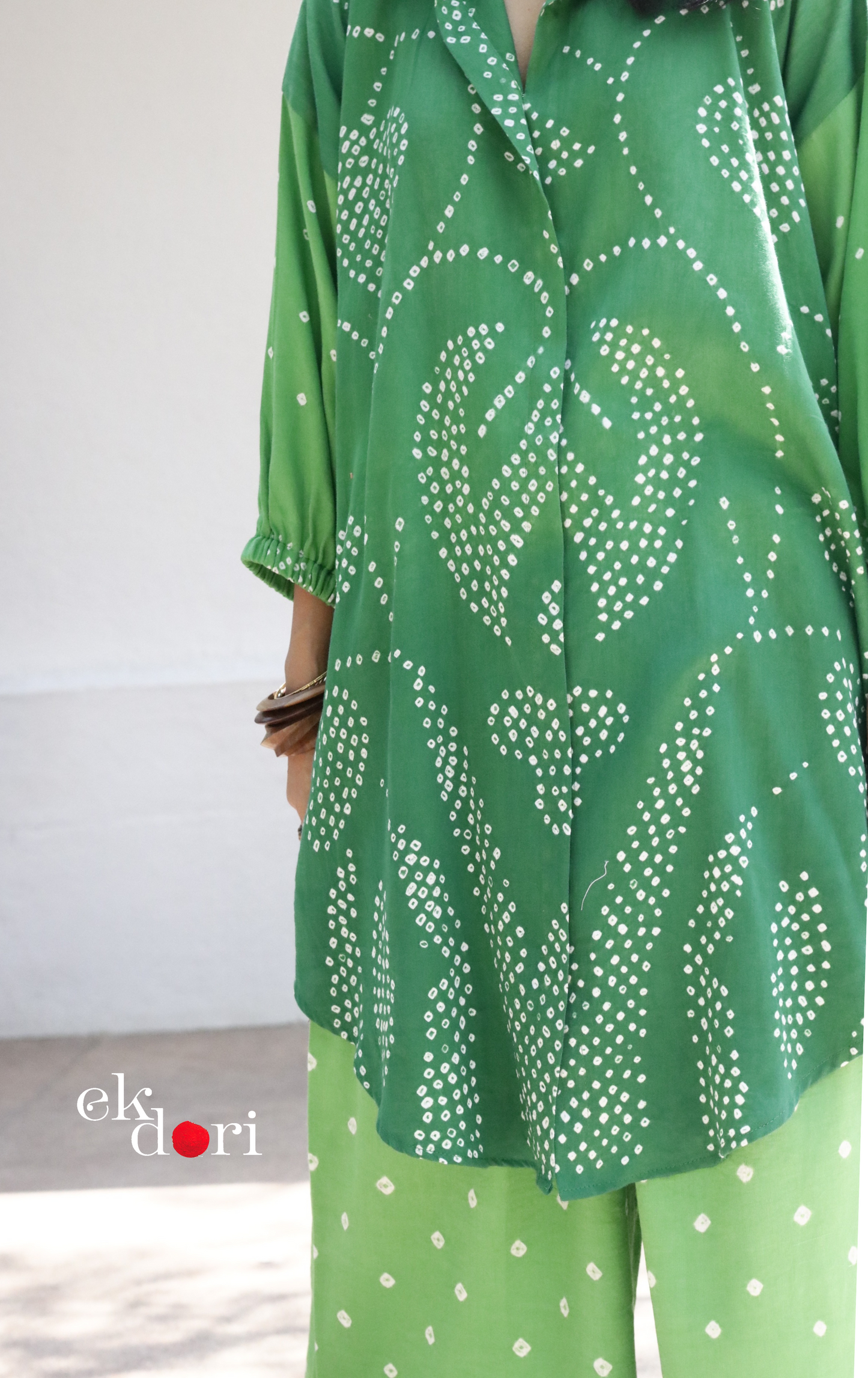 Bandhani 'Green Grass' Cotton Co-ord Set In Green Ombre: Buy Kurta Palazzo Cotton Co-ord Set