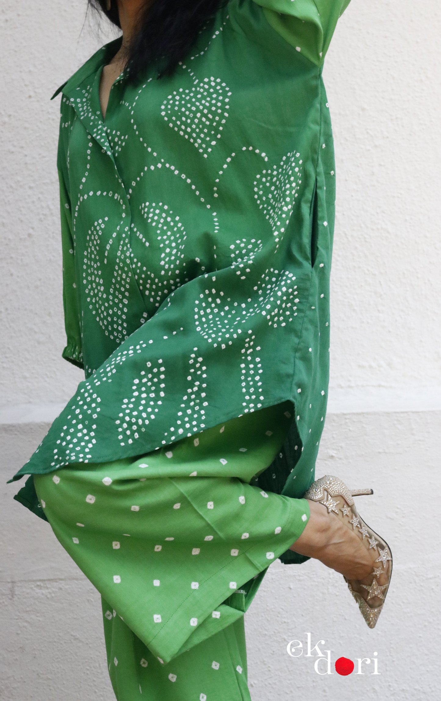 Bandhani 'Green Grass' Cotton Co-ord Set In Green Ombre: Buy Kurta Palazzo Cotton Co-ord Set
