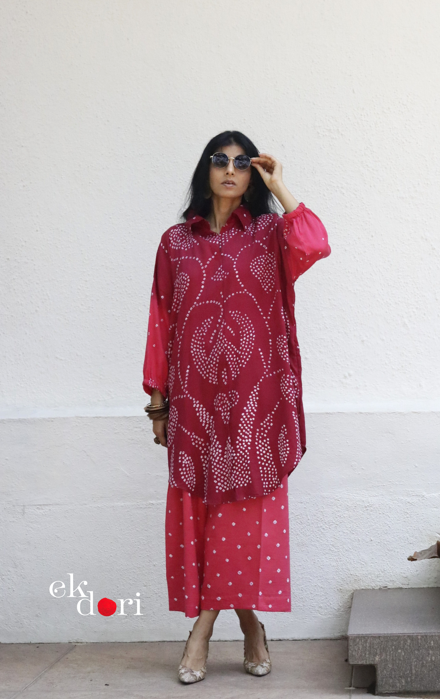 Bandhani 'Pink Paisley' Cotton Co-ord Set In Blue Green Ombre: Buy Kurta Palazzo Cotton Co-ord Set