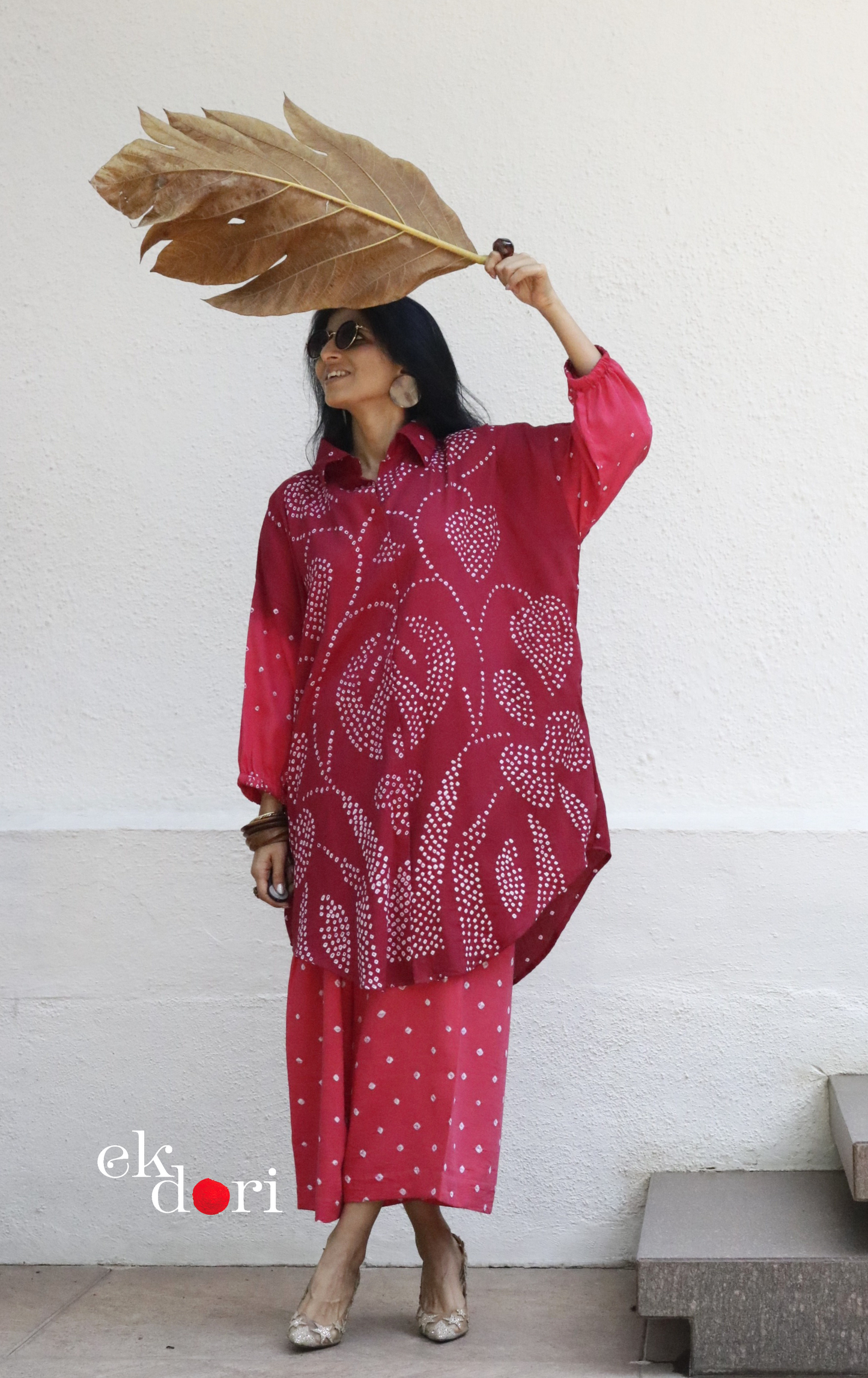 Bandhani 'Pink Paisley' Cotton Co-ord Set In Blue Green Ombre: Buy Kurta Palazzo Cotton Co-ord Set