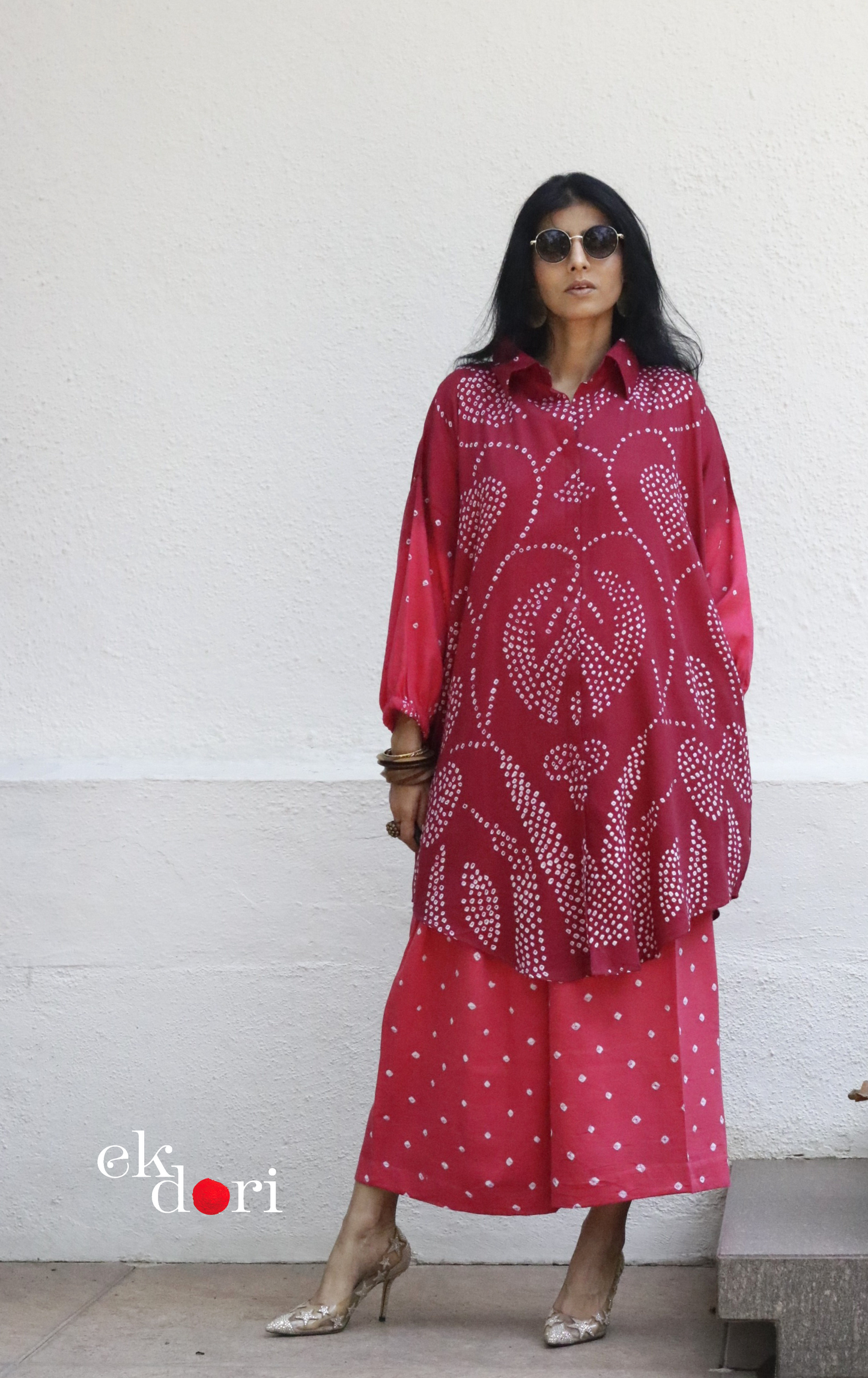 Bandhani 'Pink Paisley' Cotton Co-ord Set In Blue Green Ombre: Buy Kurta Palazzo Cotton Co-ord Set