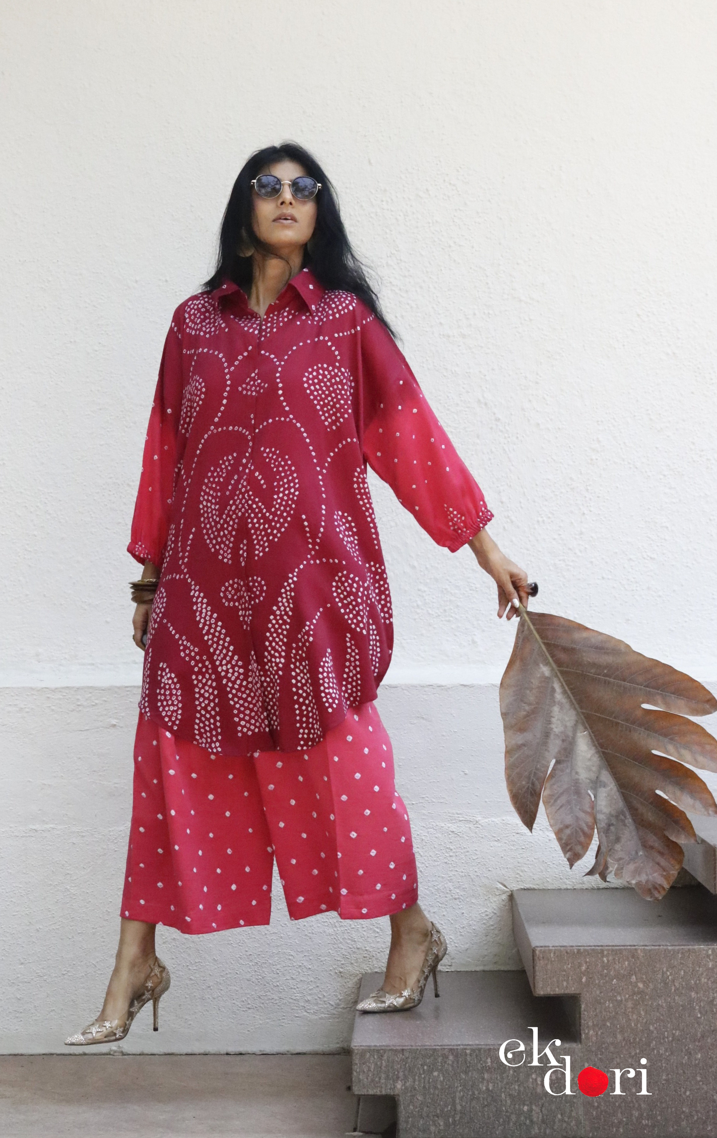 Bandhani 'Pink Paisley' Cotton Co-ord Set In Blue Green Ombre: Buy Kurta Palazzo Cotton Co-ord Set