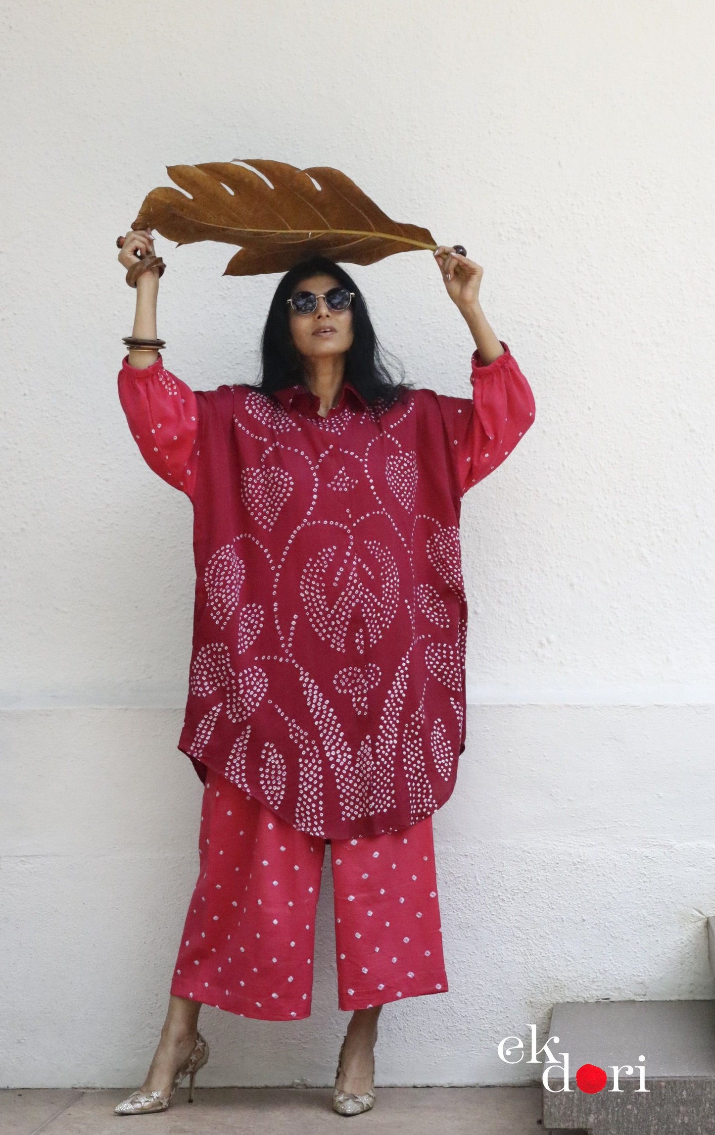 Bandhani 'Pink Paisley' Cotton Co-ord Set In Blue Green Ombre: Buy Kurta Palazzo Cotton Co-ord Set