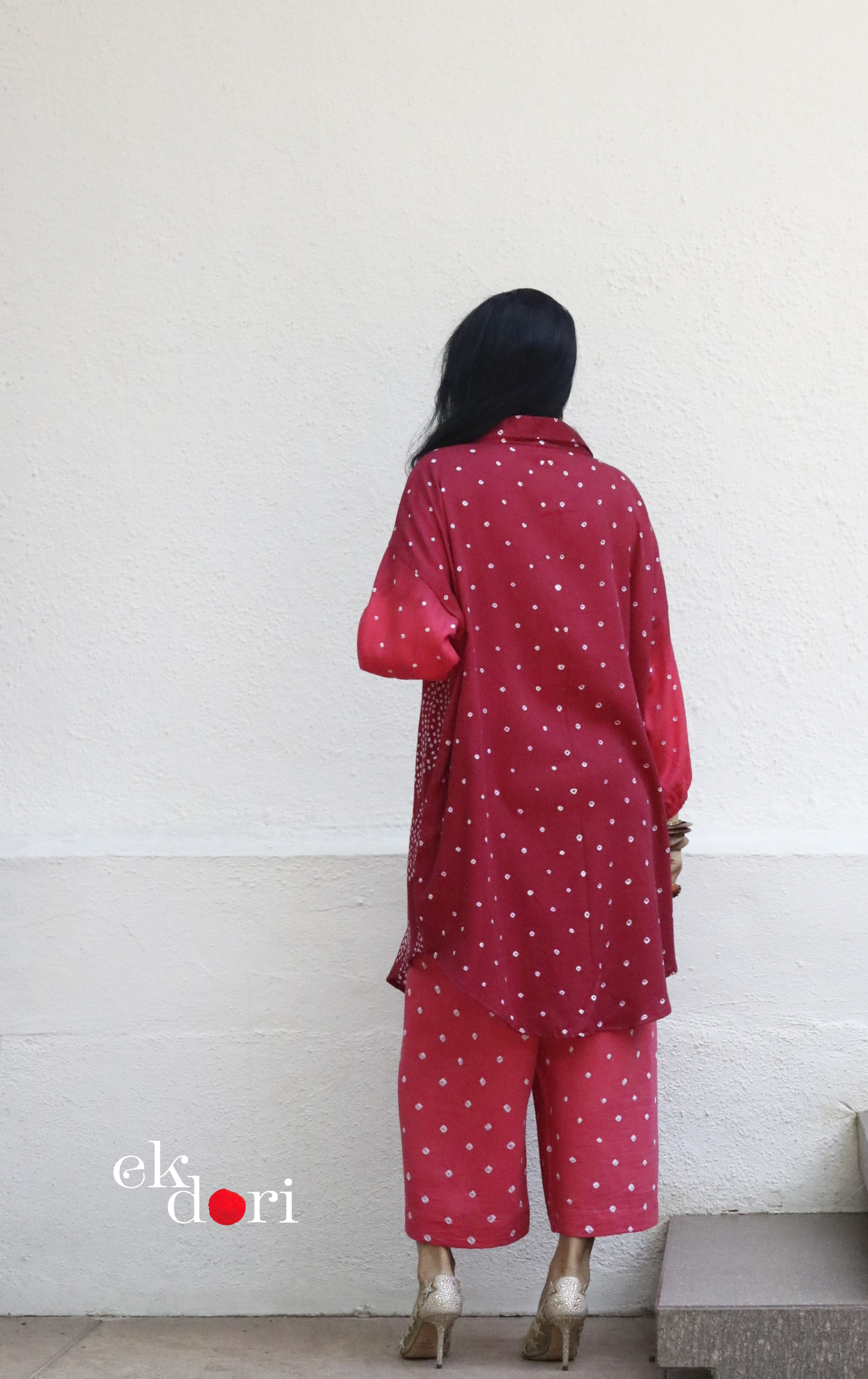 Bandhani 'Pink Paisley' Cotton Co-ord Set In Blue Green Ombre: Buy Kurta Palazzo Cotton Co-ord Set