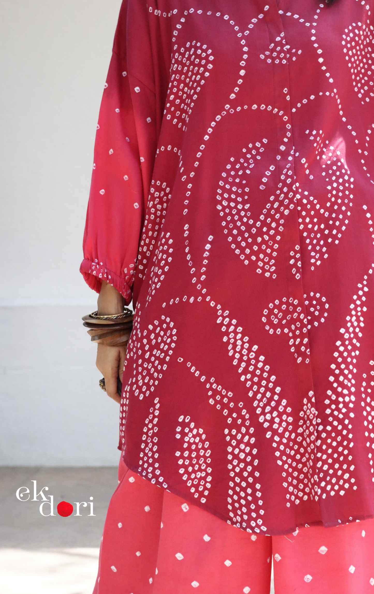 Bandhani 'Pink Paisley' Cotton Co-ord Set In Blue Green Ombre: Buy Kurta Palazzo Cotton Co-ord Set