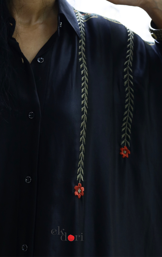 Ajrakh Kaftan Kurta Dress 'Bageecha' : Modal Ajrakh Hand Block Kaftan Kurta Palazzo Set