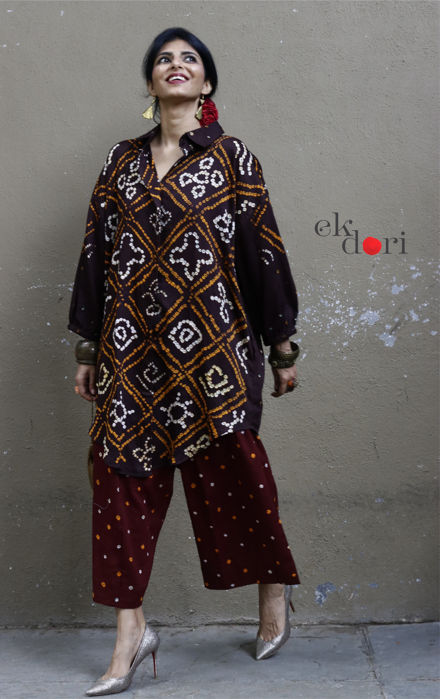 Bandhani 'Maroon Madness' Cotton Co-ord Set : Buy Kurta Palazzo Cotton Co-ord Set Cotton Bandhani Set