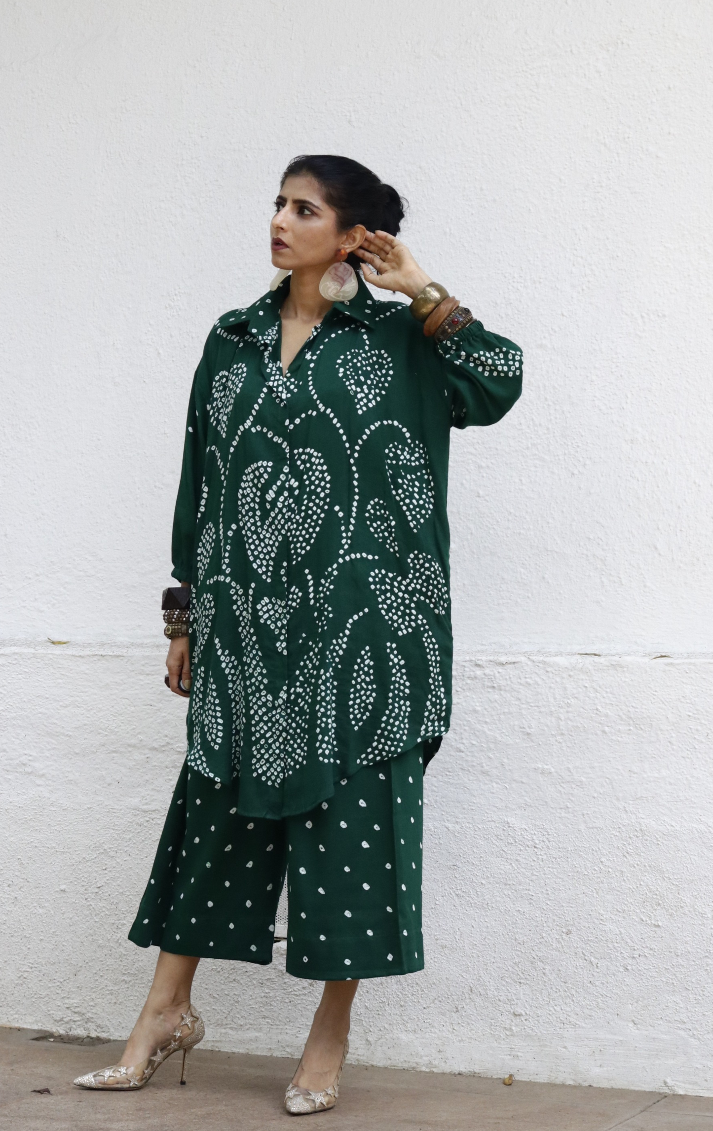 Green Bandhani 'Paisley Princess' Cotton Co-ord Set : Buy Kurta Palazzo Cotton Co-ord Set