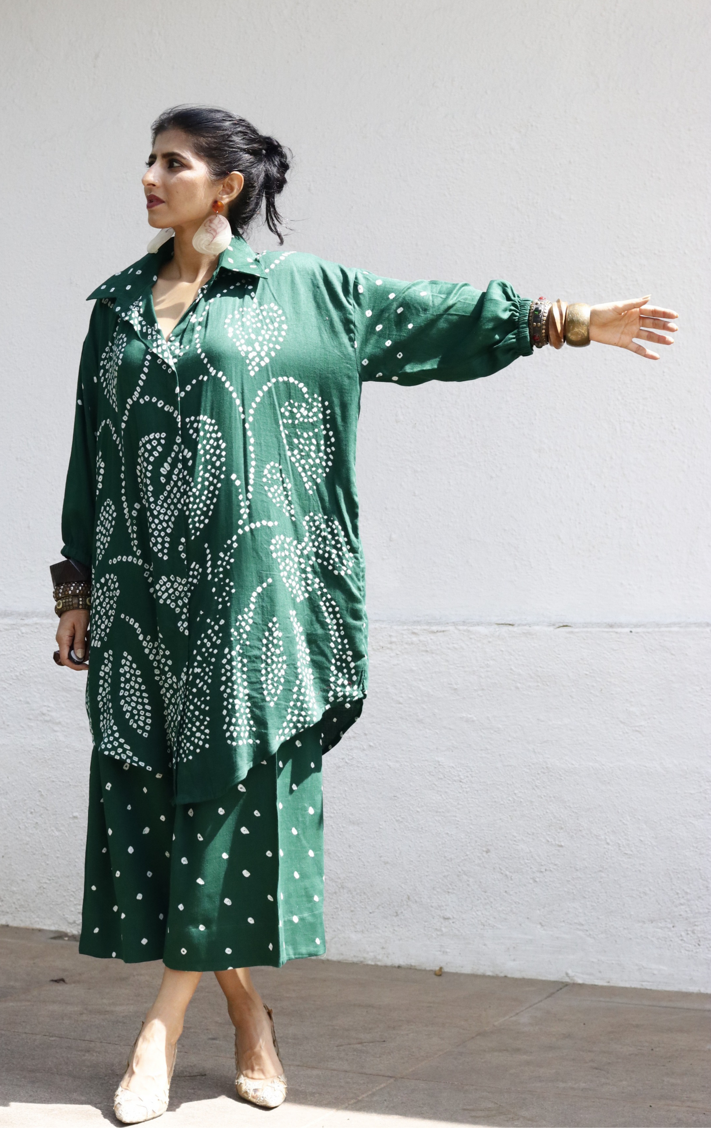 Green Bandhani 'Paisley Princess' Cotton Co-ord Set : Buy Kurta Palazzo Cotton Co-ord Set