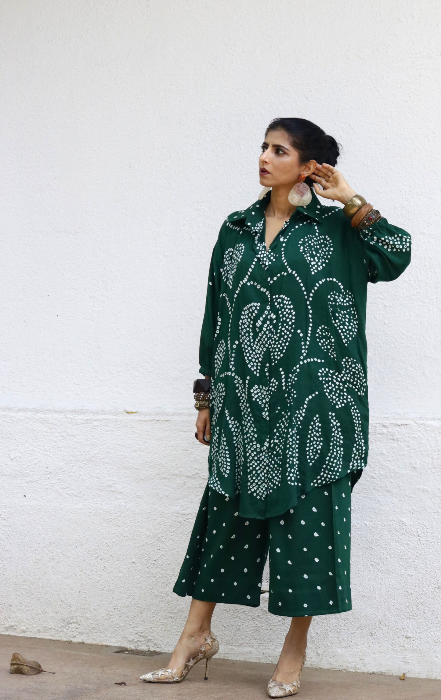 Green Bandhani 'Paisley Princess' Cotton Co-ord Set : Buy Kurta Palazzo Cotton Co-ord Set