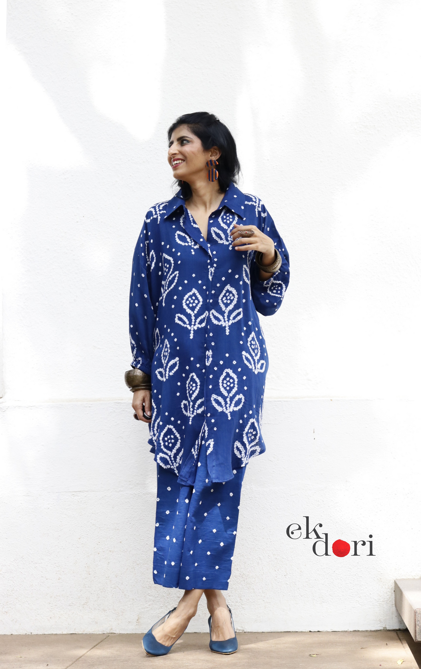 Bandhani 'Neeli Kali' Blue Cotton Co-ord Set : Buy Kurta Palazzo Cotton Co-ord Set