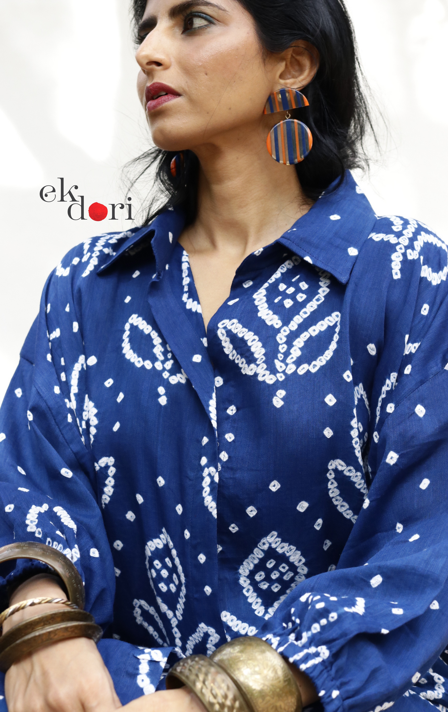 Bandhani 'Neeli Kali' Blue Cotton Co-ord Set : Buy Kurta Palazzo Cotton Co-ord Set