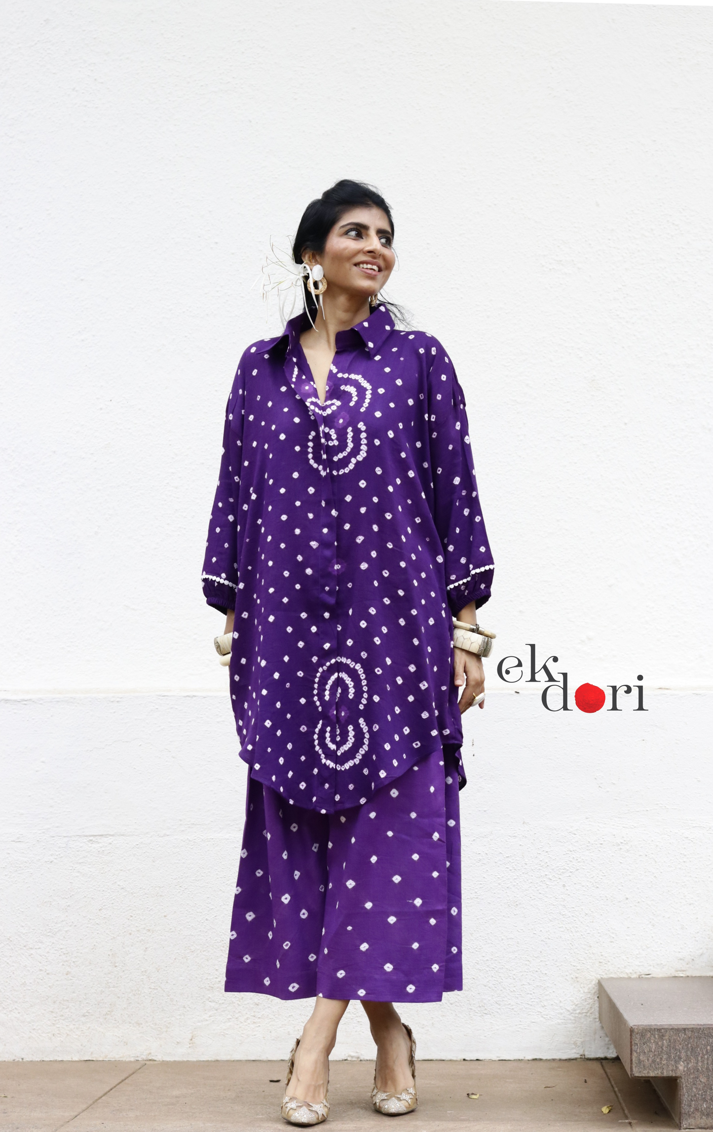 Bandhani 'Purple Infinity' Blue Cotton Co-ord Set : Buy Kurta Palazzo Cotton Co-ord Set