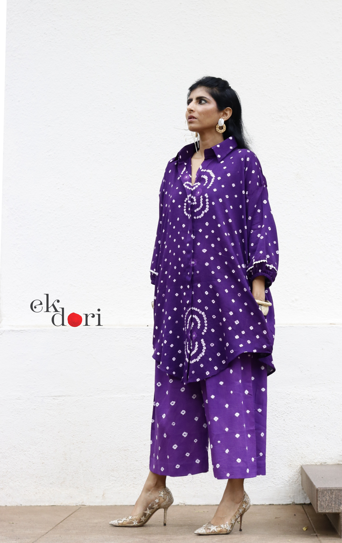 Bandhani 'Purple Infinity' Blue Cotton Co-ord Set : Buy Kurta Palazzo Cotton Co-ord Set