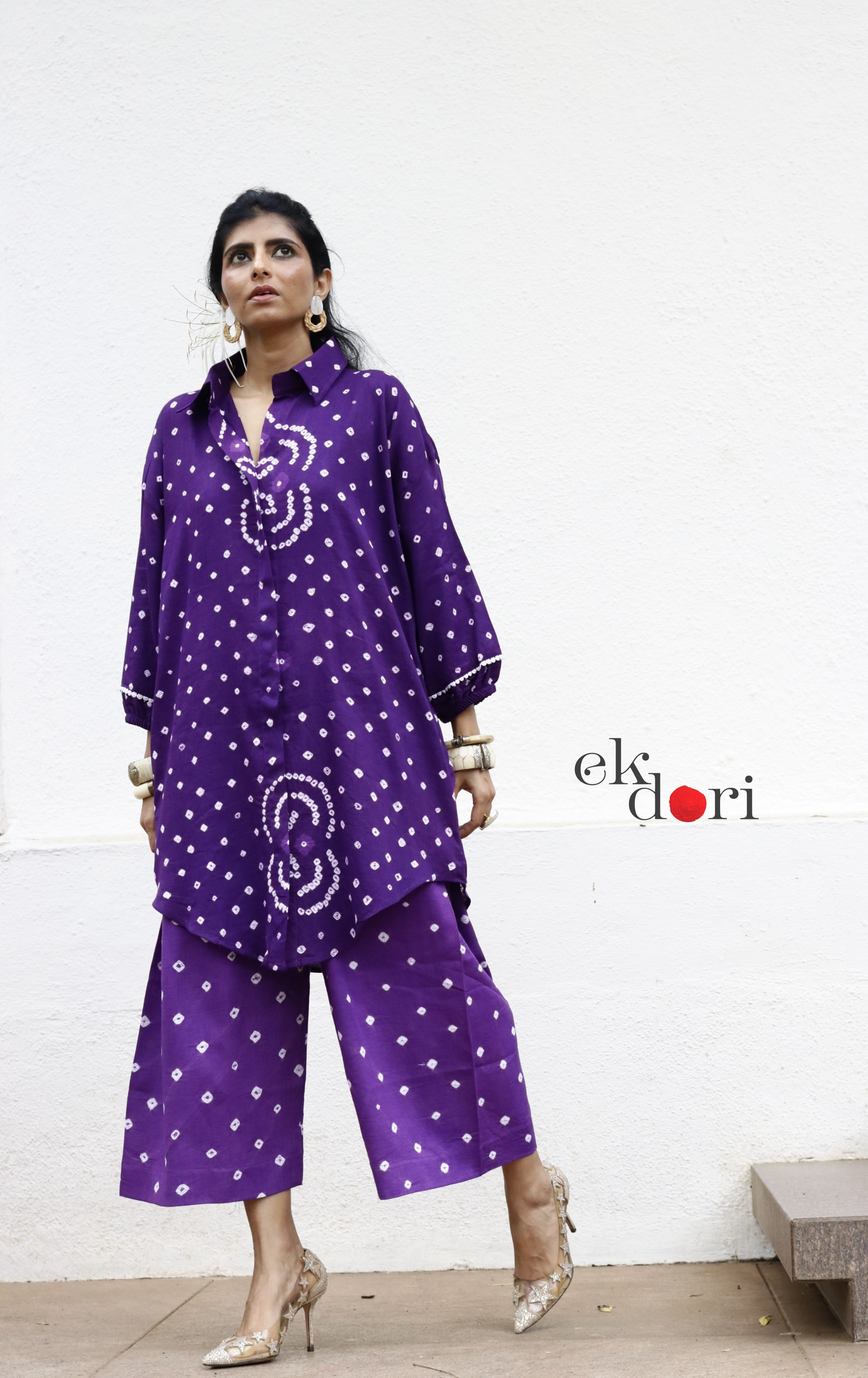 Bandhani 'Purple Infinity' Blue Cotton Co-ord Set : Buy Kurta Palazzo Cotton Co-ord Set