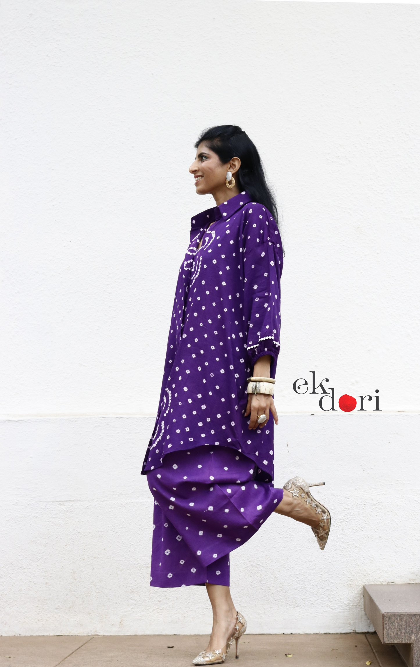 Bandhani 'Purple Infinity' Blue Cotton Co-ord Set : Buy Kurta Palazzo Cotton Co-ord Set