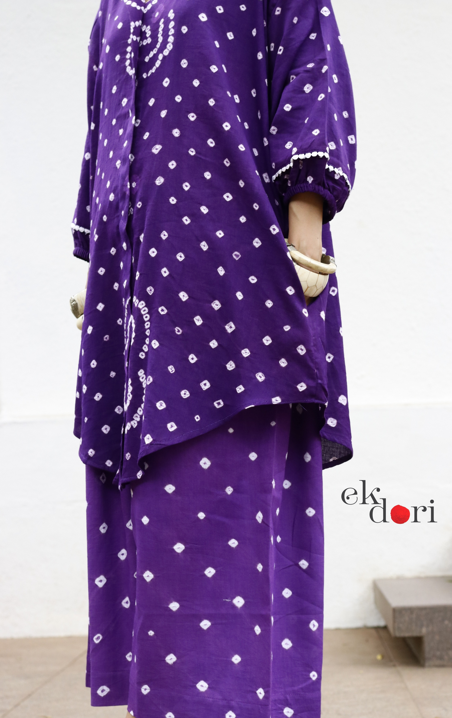 Bandhani 'Purple Infinity' Blue Cotton Co-ord Set : Buy Kurta Palazzo Cotton Co-ord Set