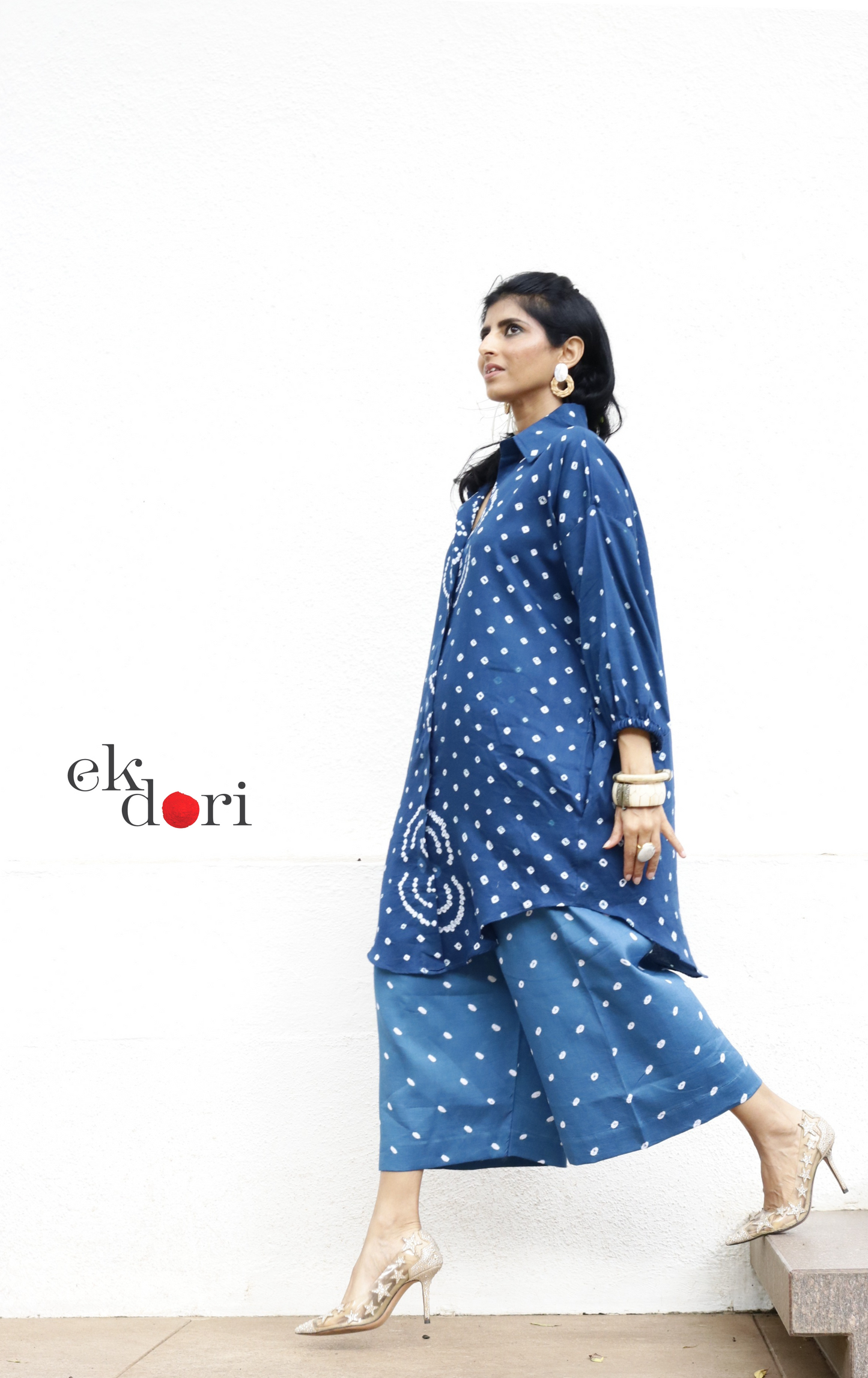 Bandhani 'Blue Infinity' Blue Cotton Co-ord Set : Buy Kurta Palazzo Cotton Co-ord Set