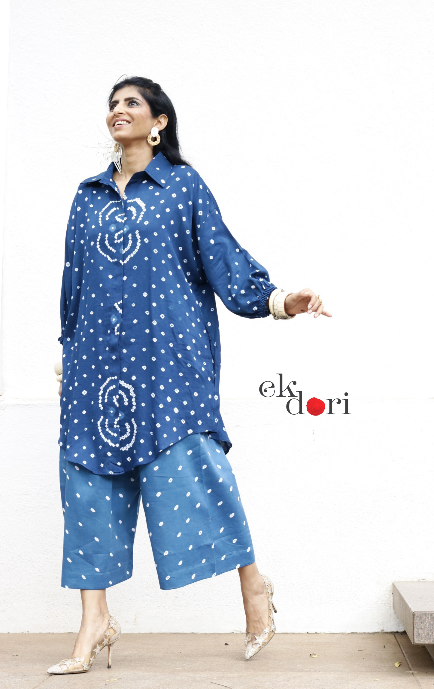 Bandhani 'Blue Infinity' Blue Cotton Co-ord Set : Buy Kurta Palazzo Cotton Co-ord Set