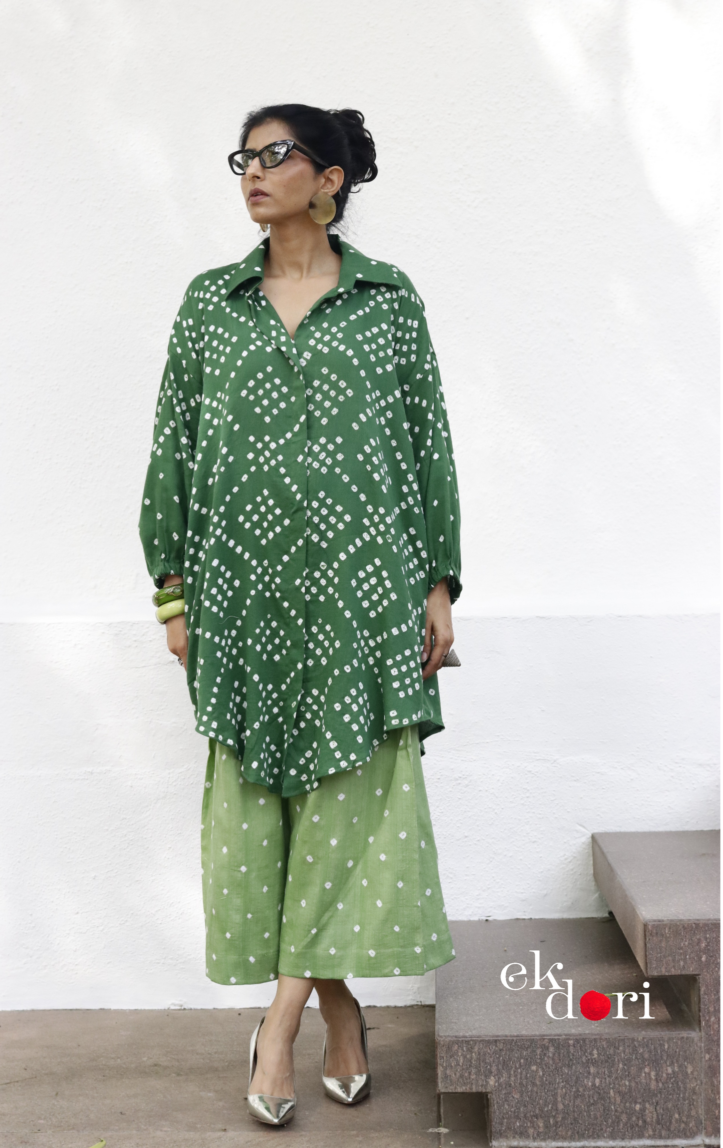 Bandhani 'Green Barfi' Blue Cotton Co-ord Set : Buy Kurta Palazzo Cotton Co-ord Set Cotton Bandhani Set