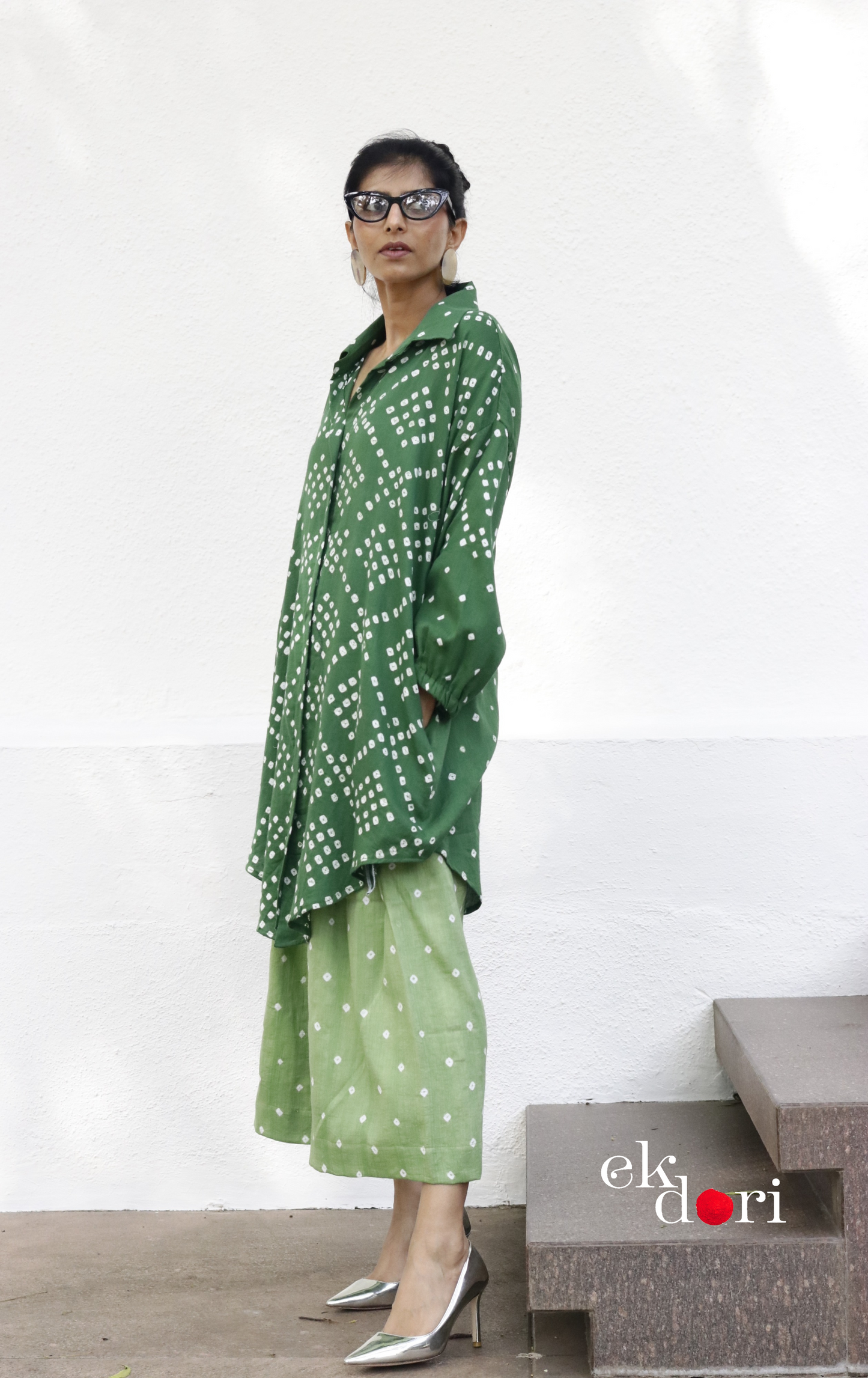 Bandhani 'Green Barfi' Blue Cotton Co-ord Set : Buy Kurta Palazzo Cotton Co-ord Set Cotton Bandhani Set