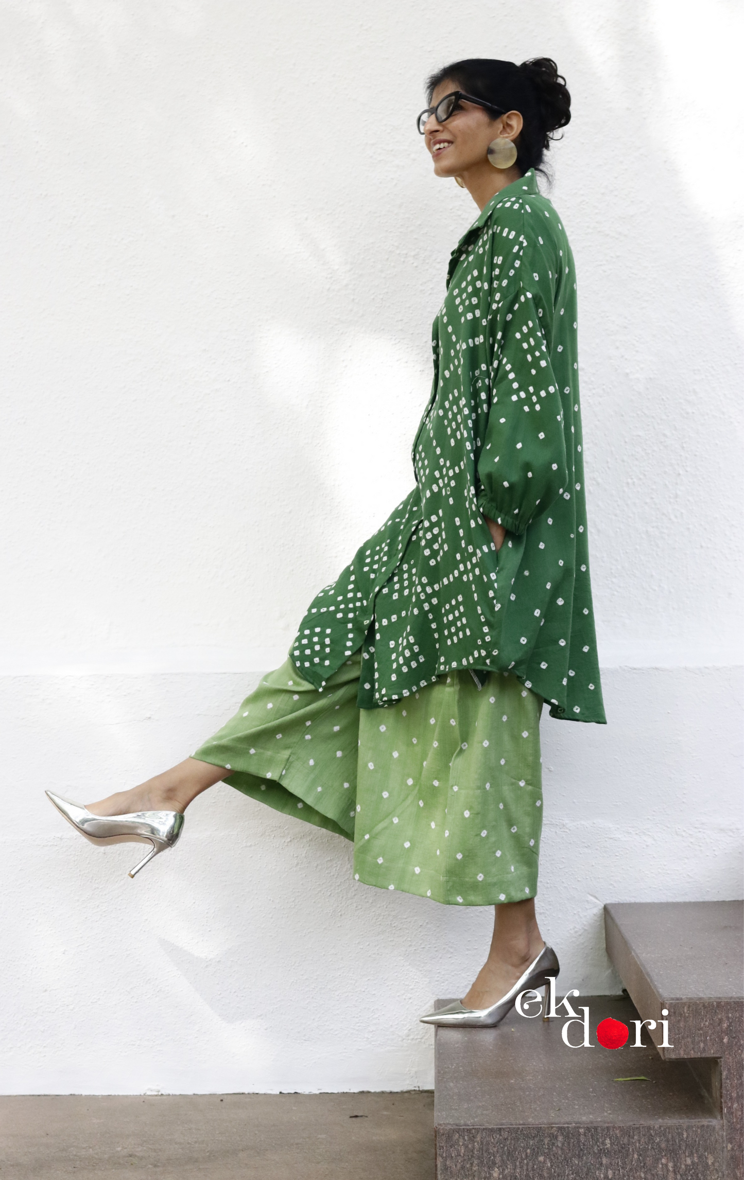 Bandhani 'Green Barfi' Blue Cotton Co-ord Set : Buy Kurta Palazzo Cotton Co-ord Set Cotton Bandhani Set