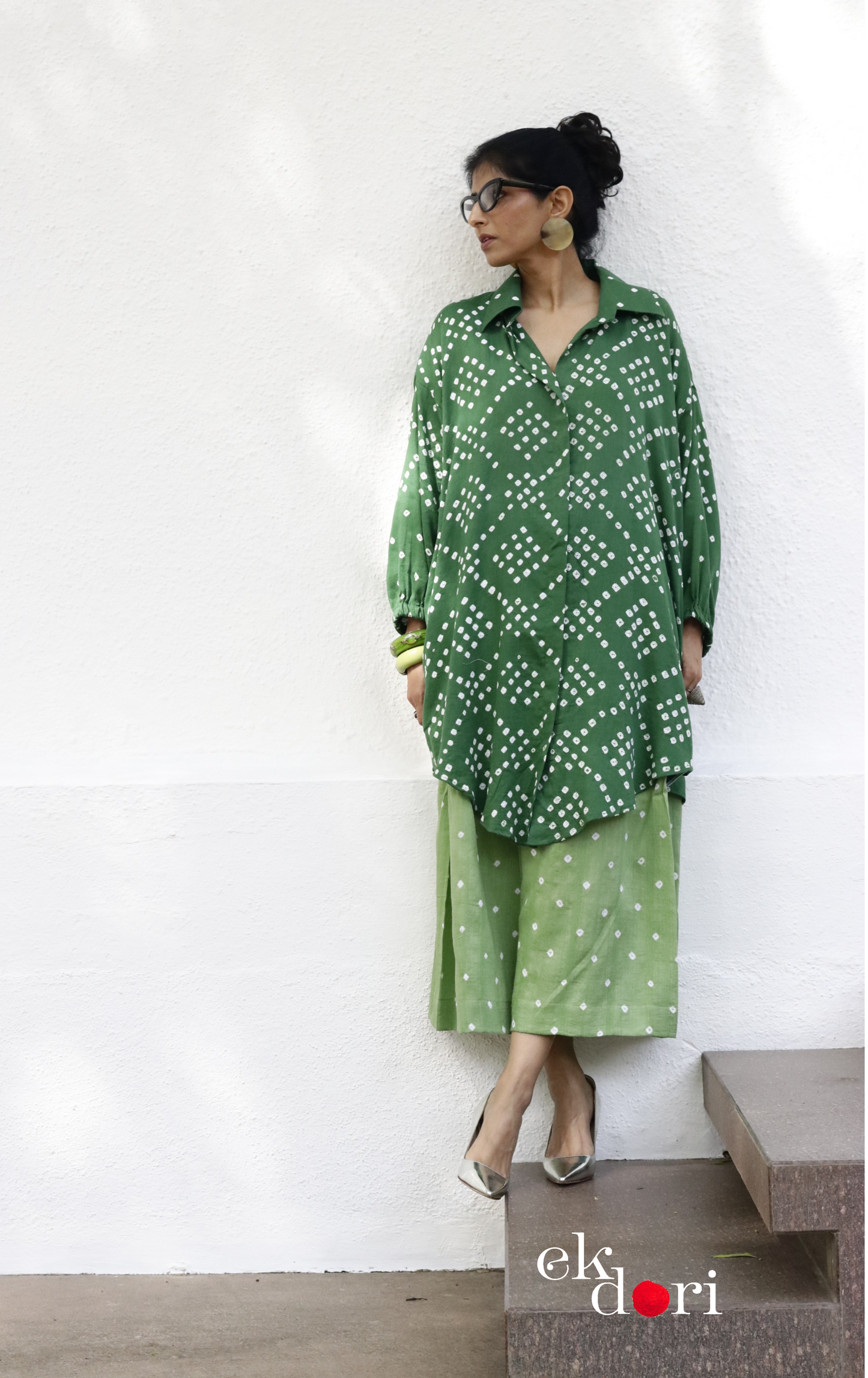Bandhani 'Green Barfi' Blue Cotton Co-ord Set : Buy Kurta Palazzo Cotton Co-ord Set Cotton Bandhani Set