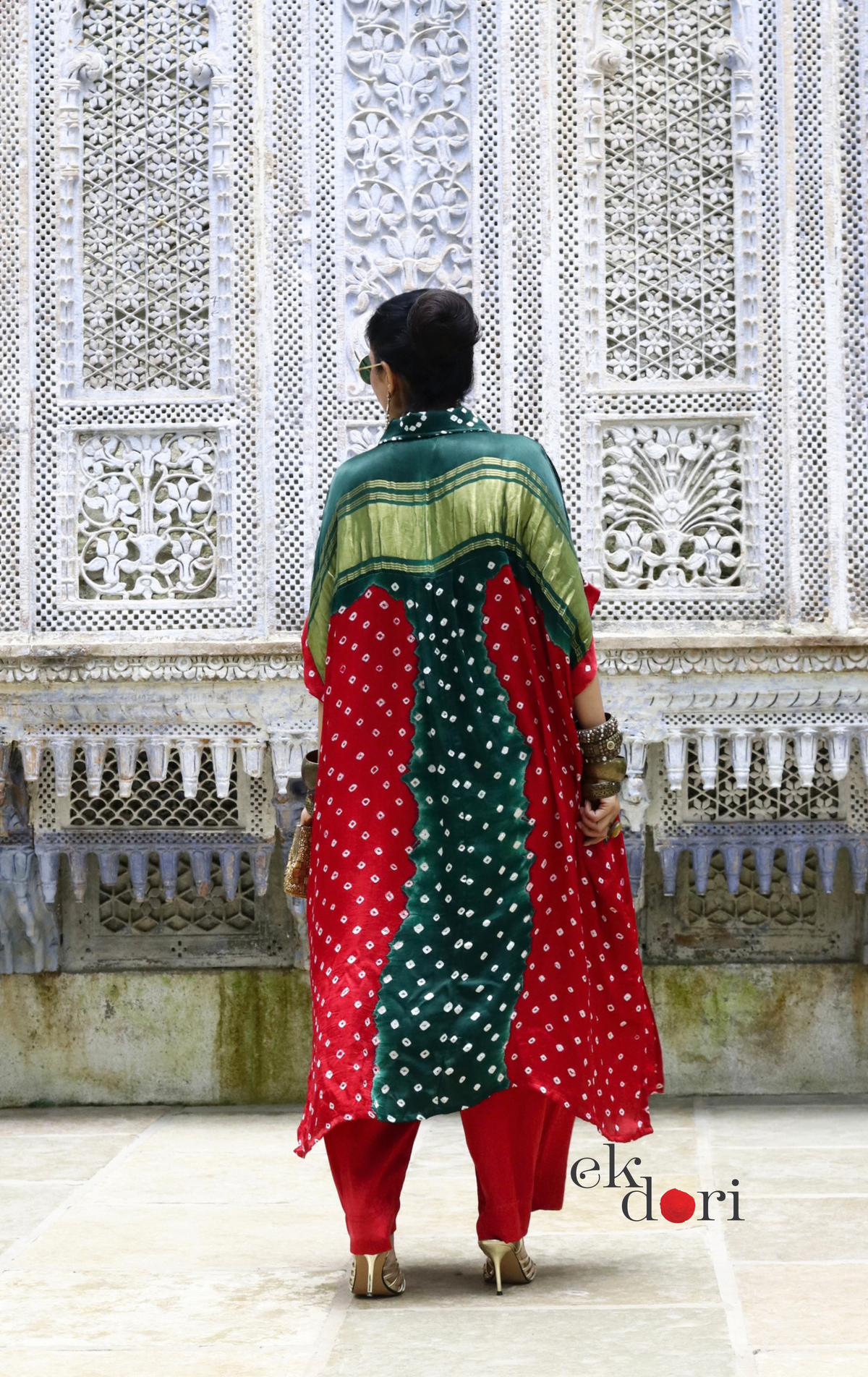 Bandhani Ajrakh Modal Kaftan Kurta Palazzo Co-ord Set | 'Desert Duel' | Ek Dori