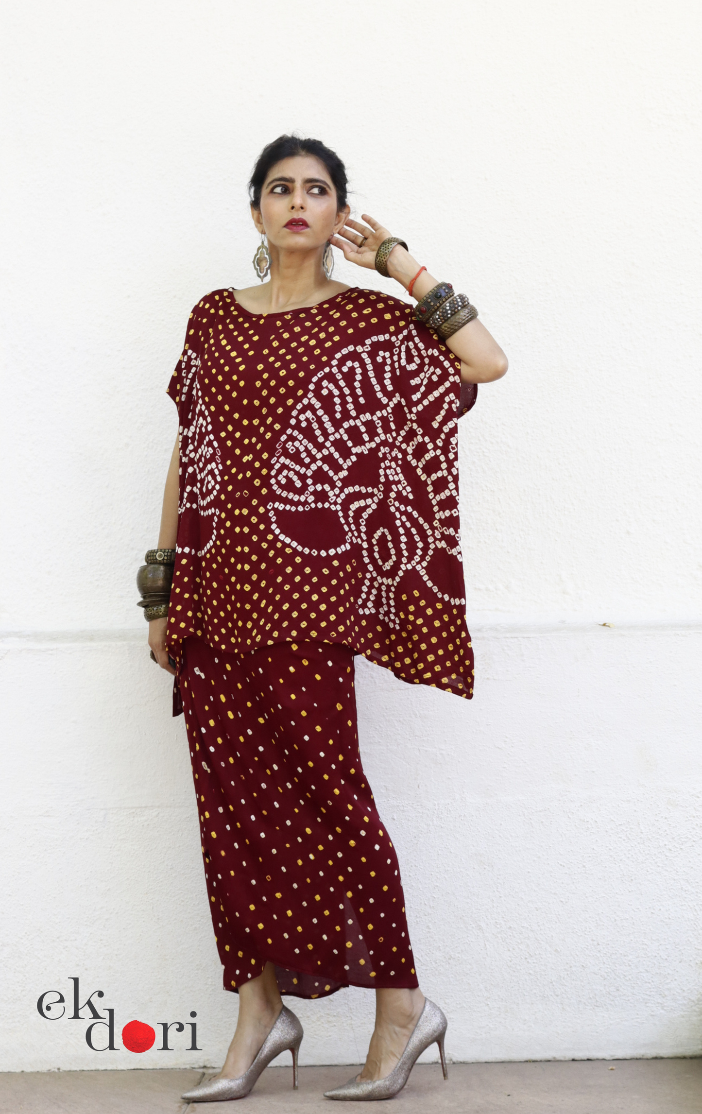 Bandhani Modal Co-ord Skirt Set 'Mor' : 2 Piece Skirt & Bandhani Top Set