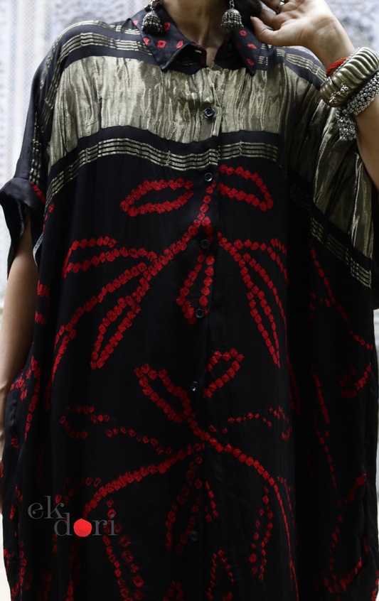 Bandhani Modal Kurta Palazzo Co-ord Set in Black Red | 'Midnight Bazaar' | Ek Dori