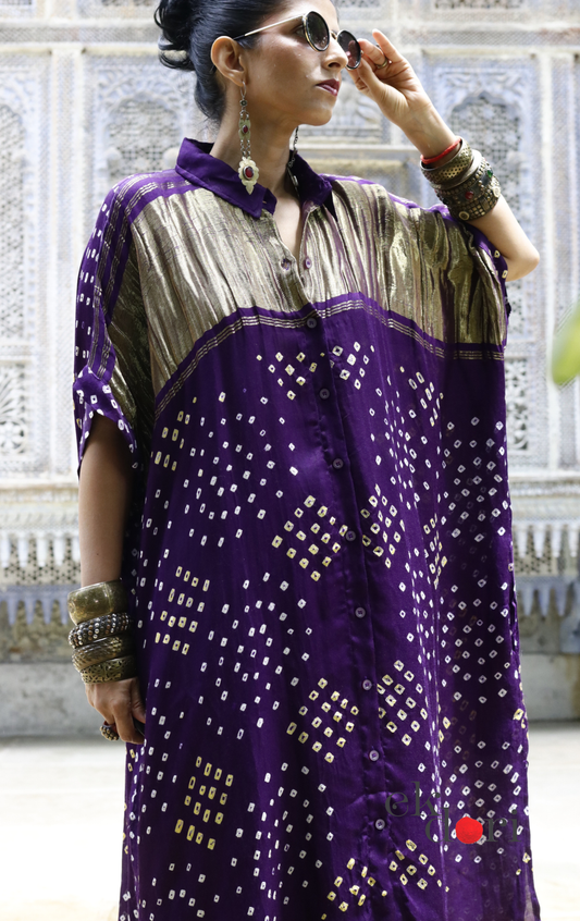 Bandhani Modal Kurta Palazzo Co-ord Set in Purple | 'Jamuni Jaam' | Ek Dori