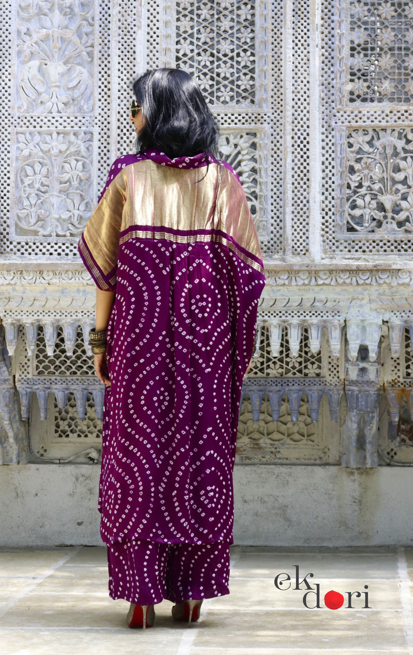 Bandhani Purple Modal Co-ord Set : Buy Kurta Palazzo Modal Co-ord Set 'Jamun Sorbet'