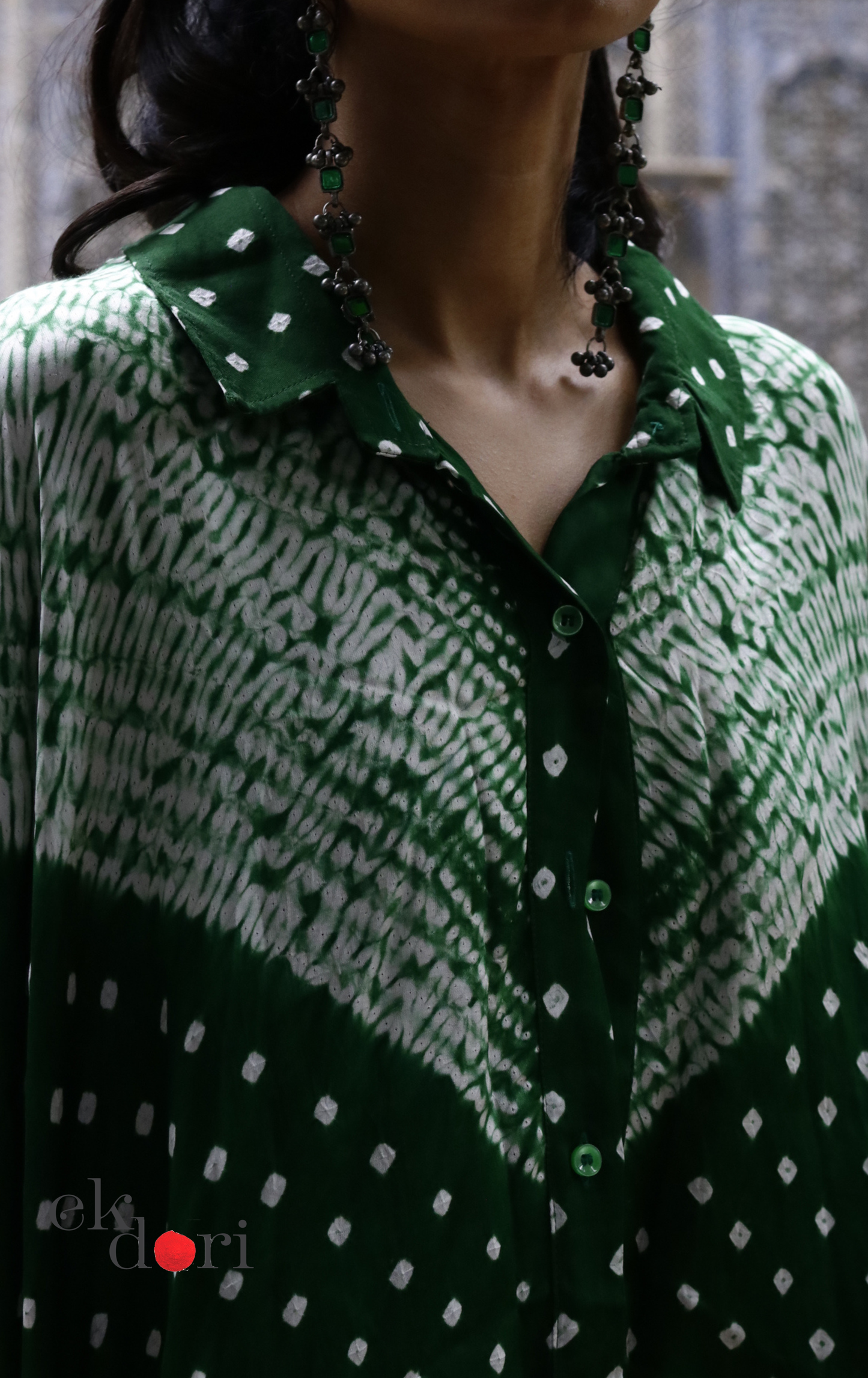 Bandhani Shibori Modal Kurta Co-ord Set In Green : Buy Kurta Palazzo Modal Co-ord Bandhani Set 'Forest Safari'
