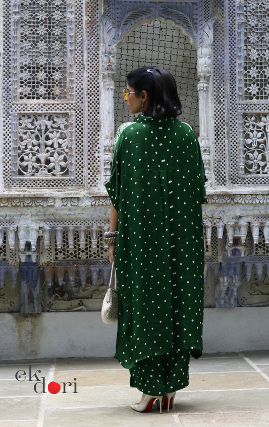Bandhani Shibori Modal Kurta Co-ord Set In Green : Buy Kurta Palazzo Modal Co-ord Bandhani Set 'Forest Safari'