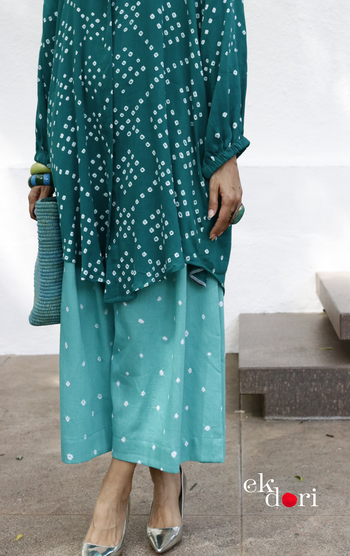 Bandhani 'Teal Barfi' Blue Cotton Co-ord Set : Buy Kurta Palazzo Cotton Co-ord Set Cotton Bandhani Set