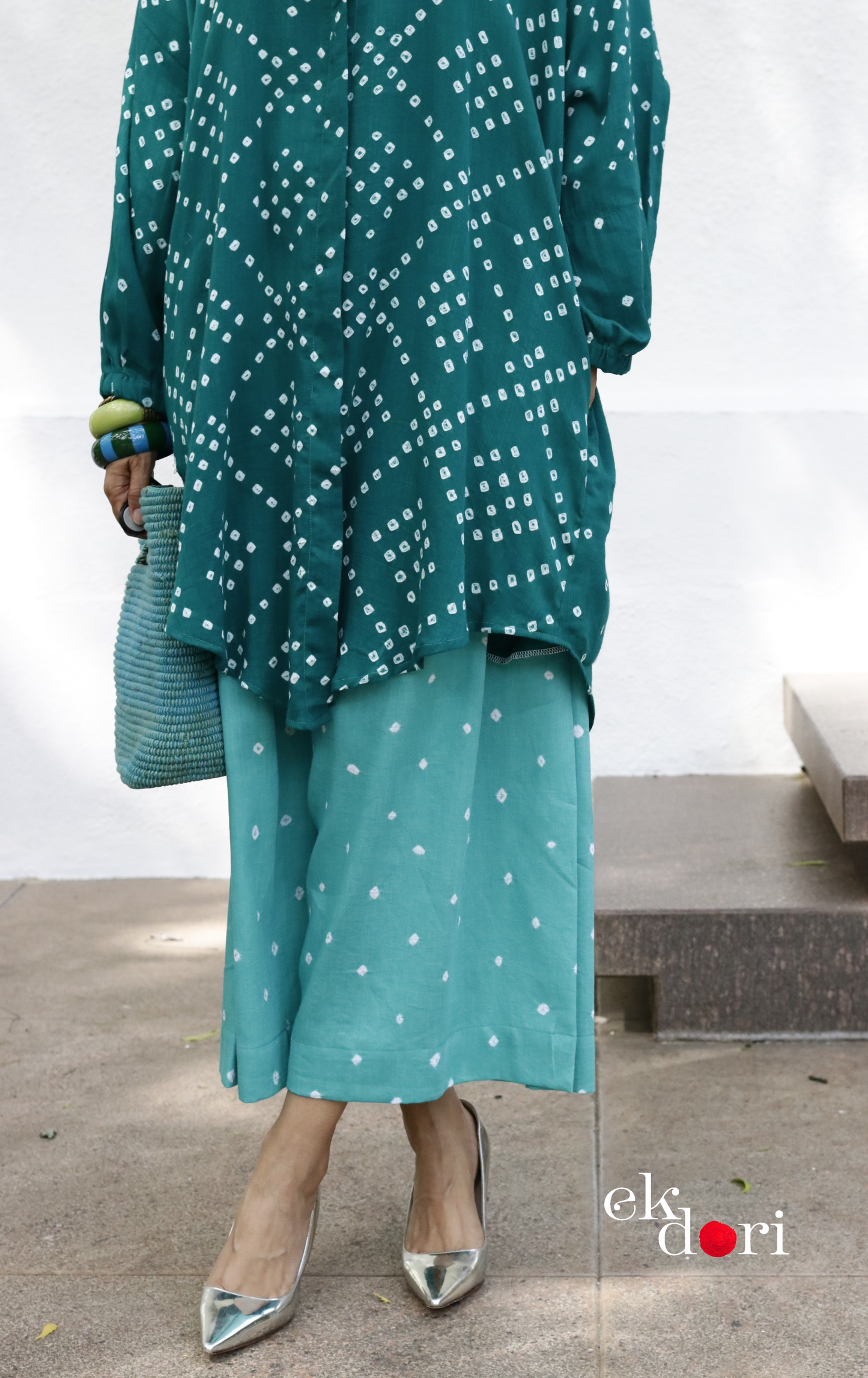 Bandhani 'Teal Barfi' Blue Cotton Co-ord Set : Buy Kurta Palazzo Cotton Co-ord Set Cotton Bandhani Set