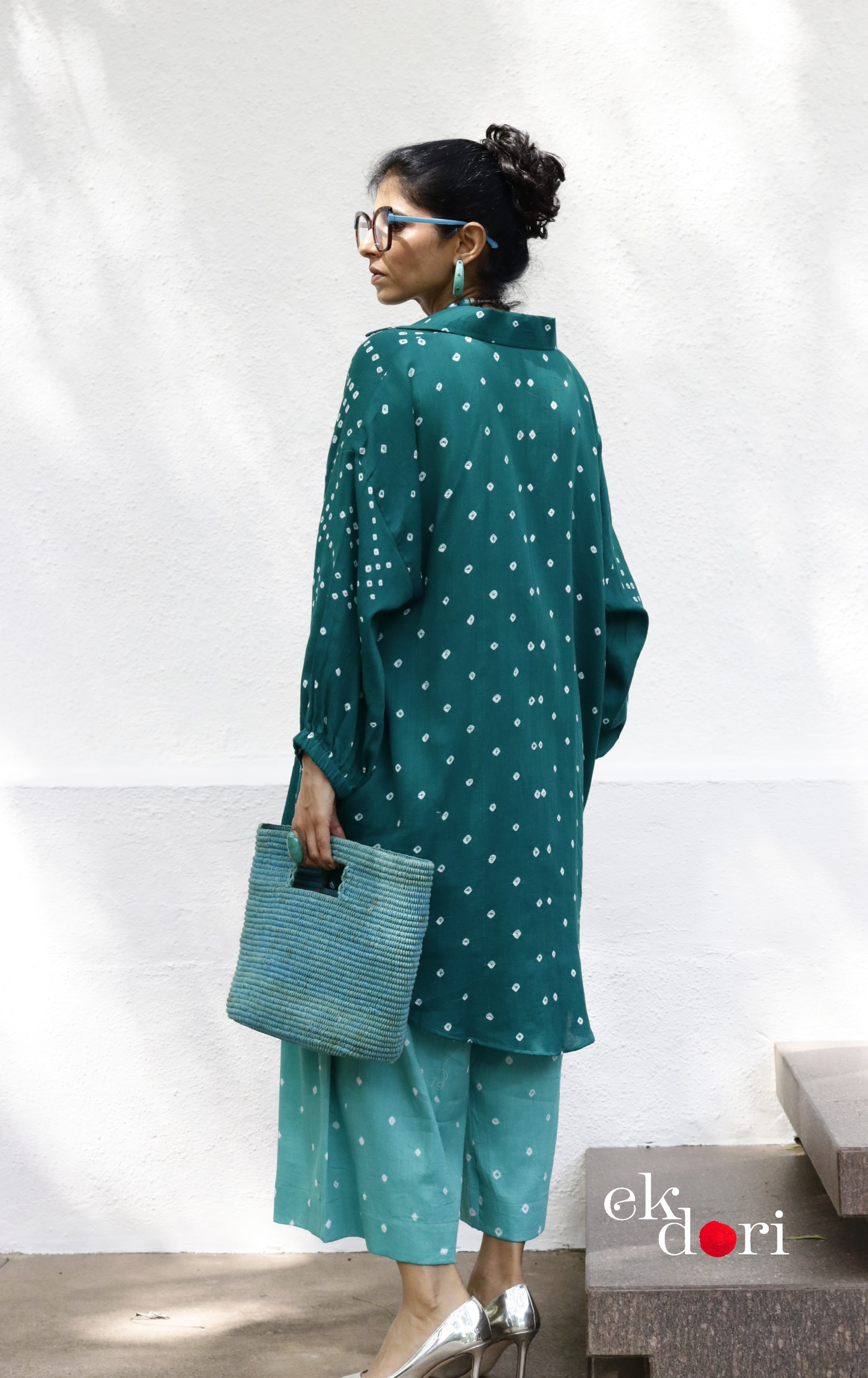 Bandhani 'Teal Barfi' Blue Cotton Co-ord Set : Buy Kurta Palazzo Cotton Co-ord Set Cotton Bandhani Set