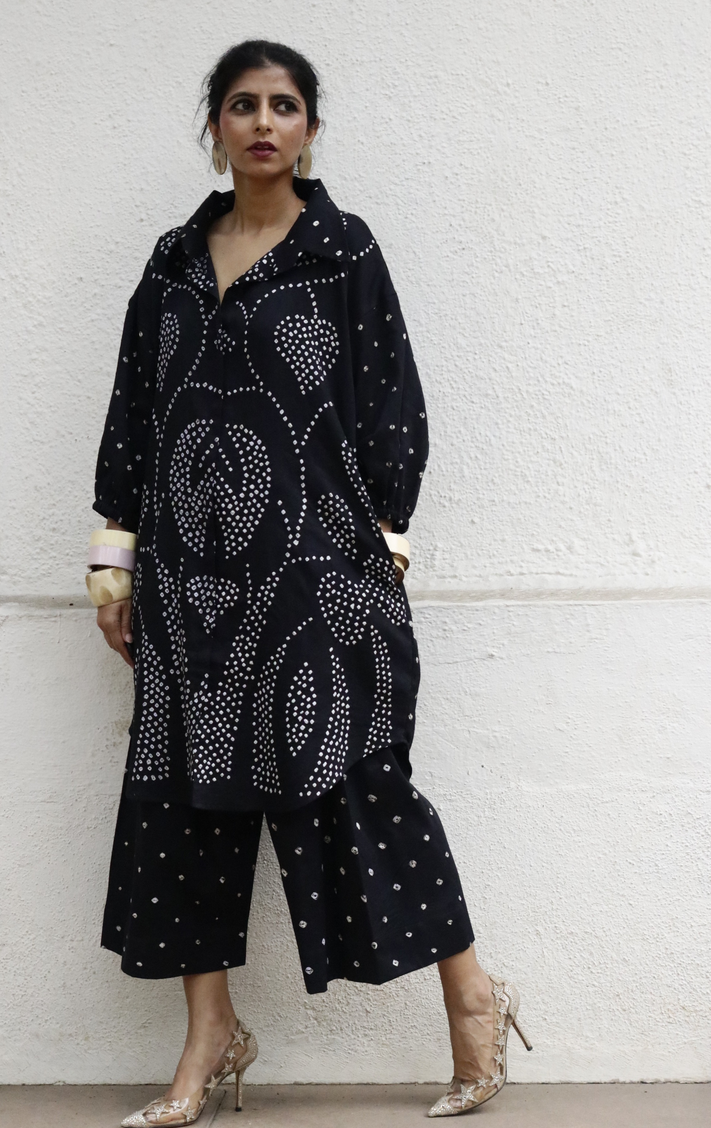 Bandhani Black Cotton Co-ord Set : Buy Kurta Palazzo Cotton Co-ord Set