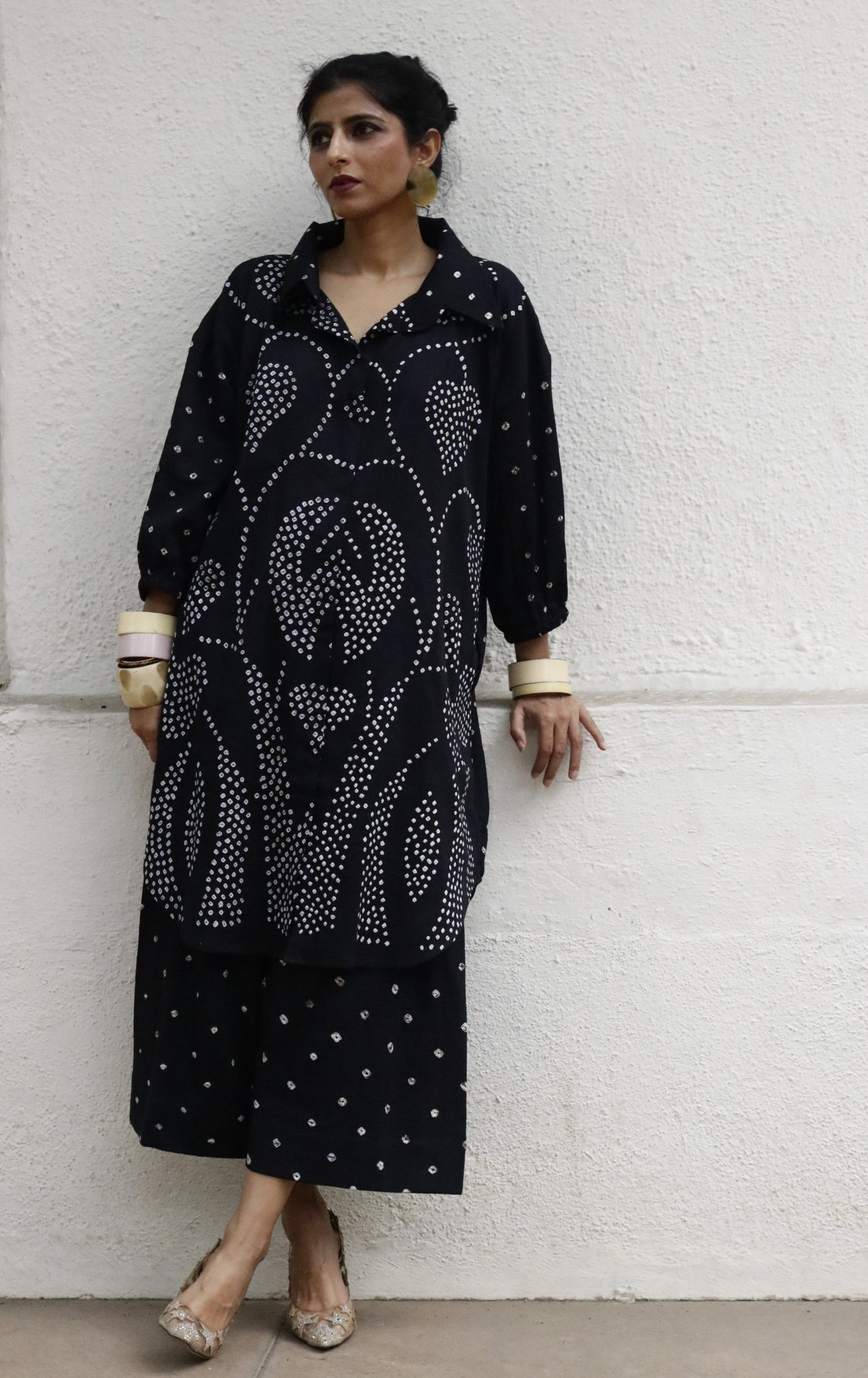 Bandhani Black Cotton Co-ord Set : Buy Kurta Palazzo Cotton Co-ord Set