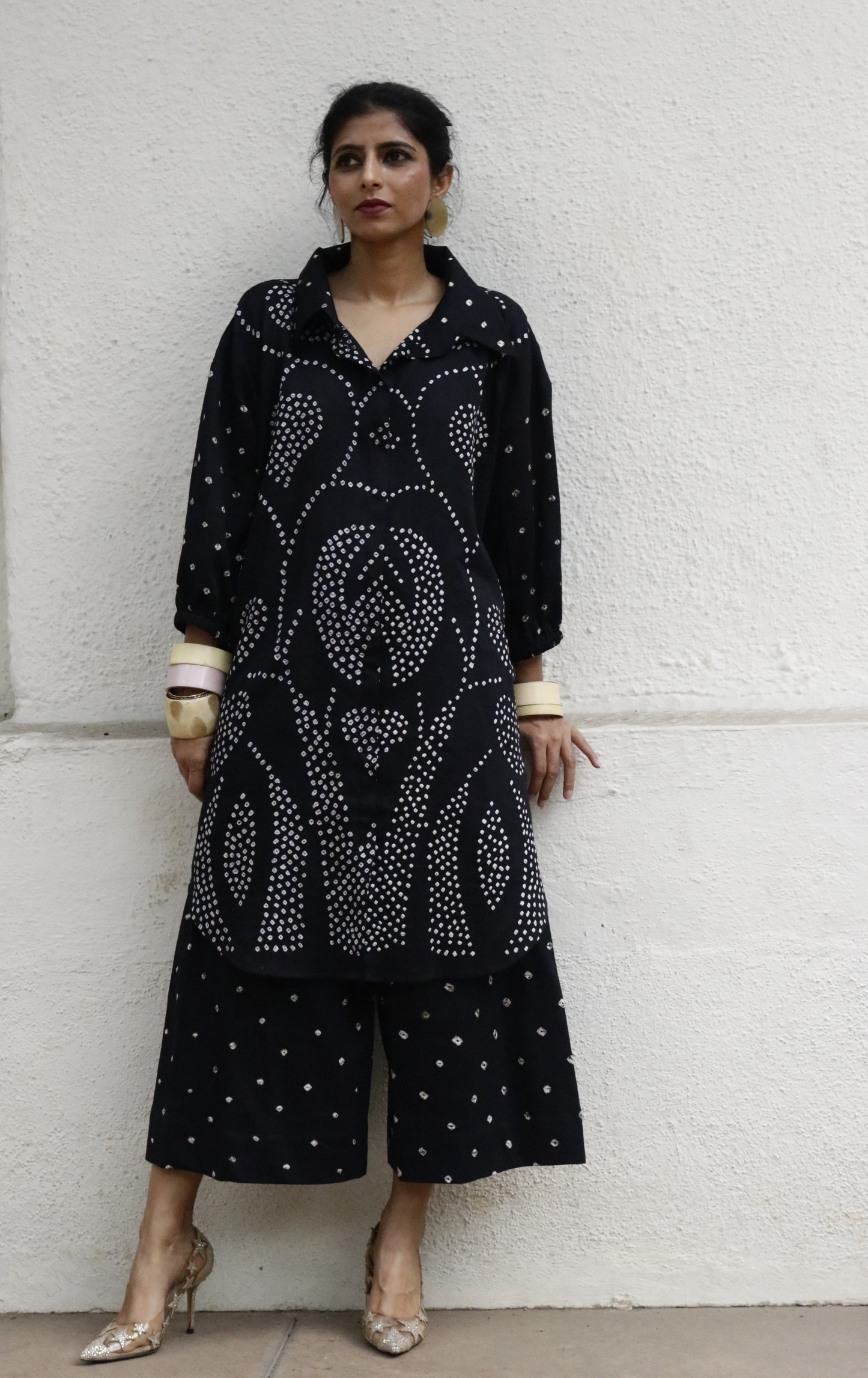 Bandhani Black Cotton Co-ord Set : Buy Kurta Palazzo Cotton Co-ord Set