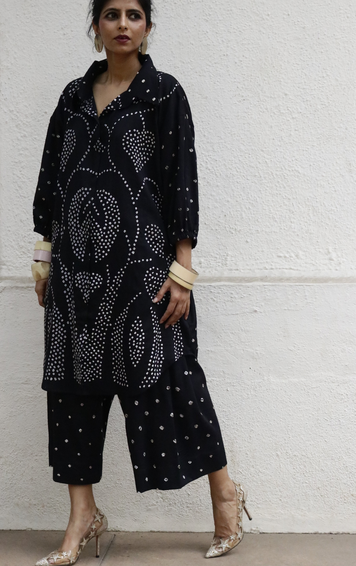 Bandhani Black Cotton Co-ord Set : Buy Kurta Palazzo Cotton Co-ord Set