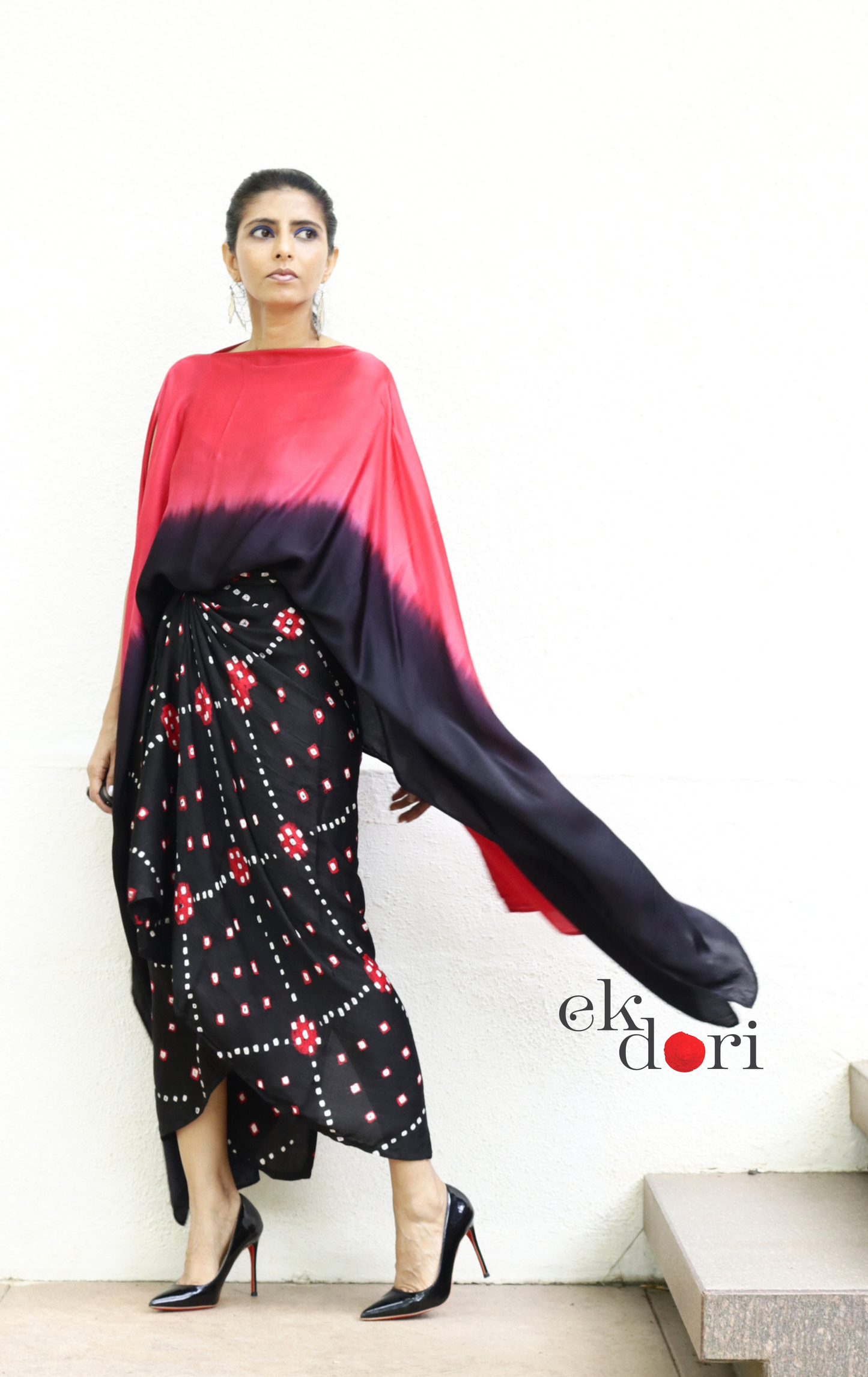 Bandhani Modal Co-ord Skirt Set 'Fire' : 2 Piece Skirt Top Set