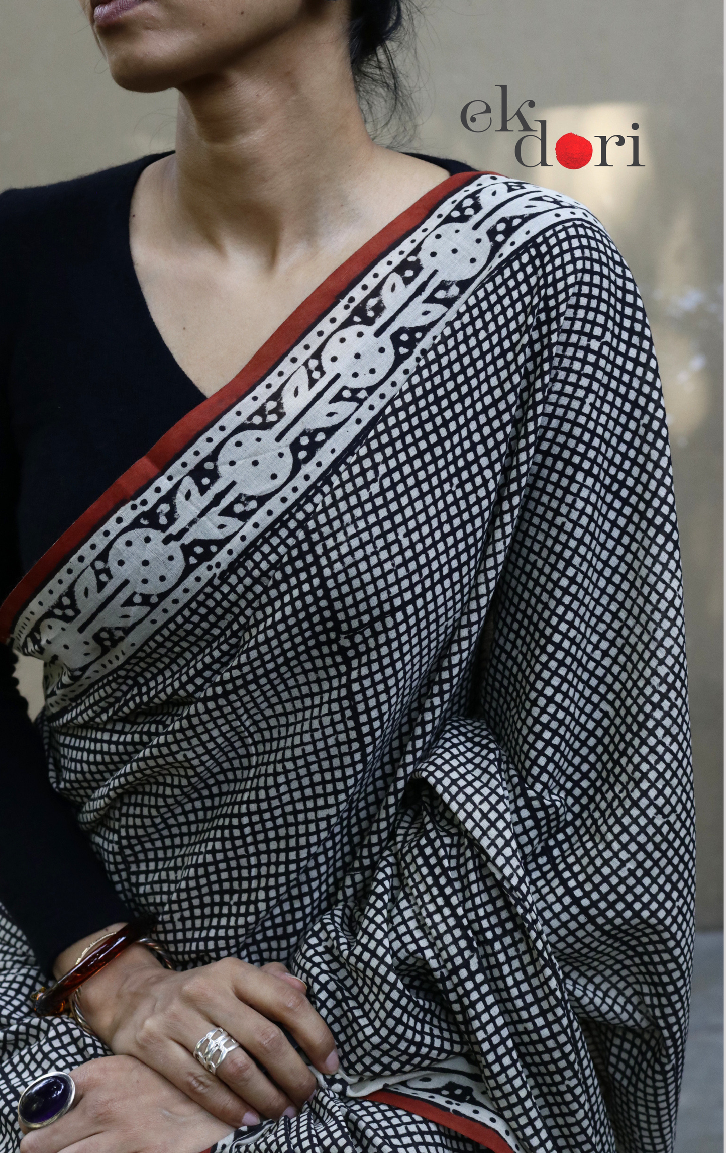 Buy Block Printed Cotton Work Saree Online : 'Boss Babe' Block Print Cotton Saree
